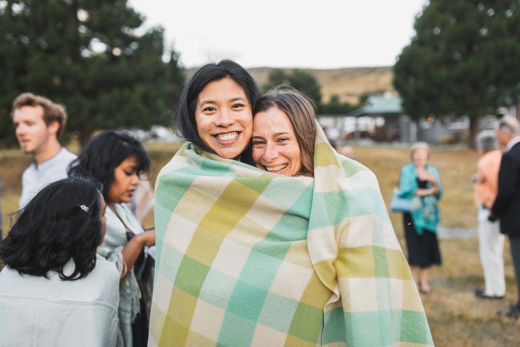 christchurch wedding guests in blankets