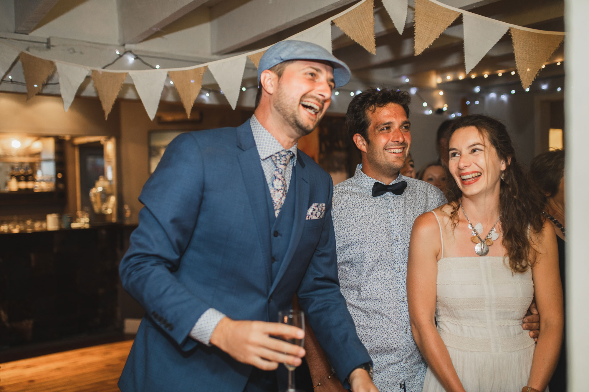 christchurch wedding reception groom laughing