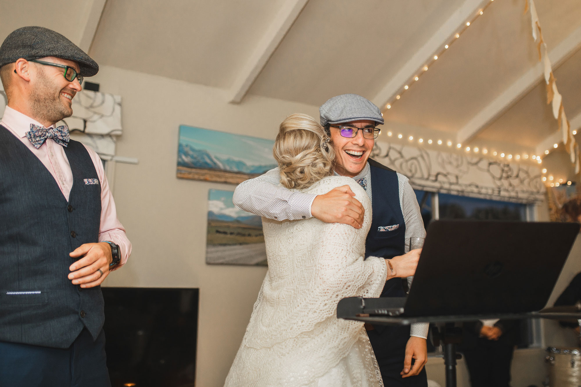 christchurch wedding hugging at reception