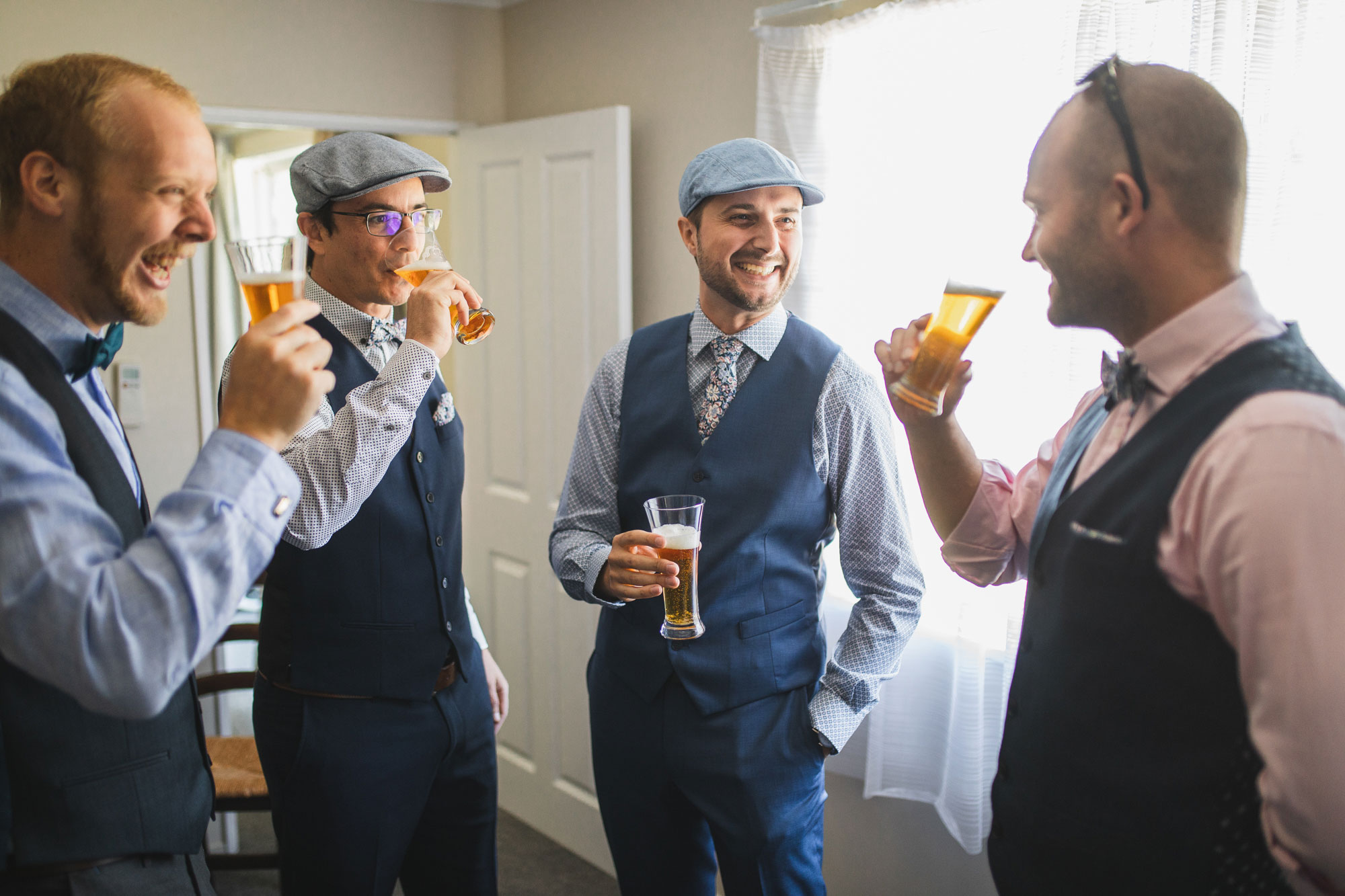 mt. potts lodge wedding groom having a drink