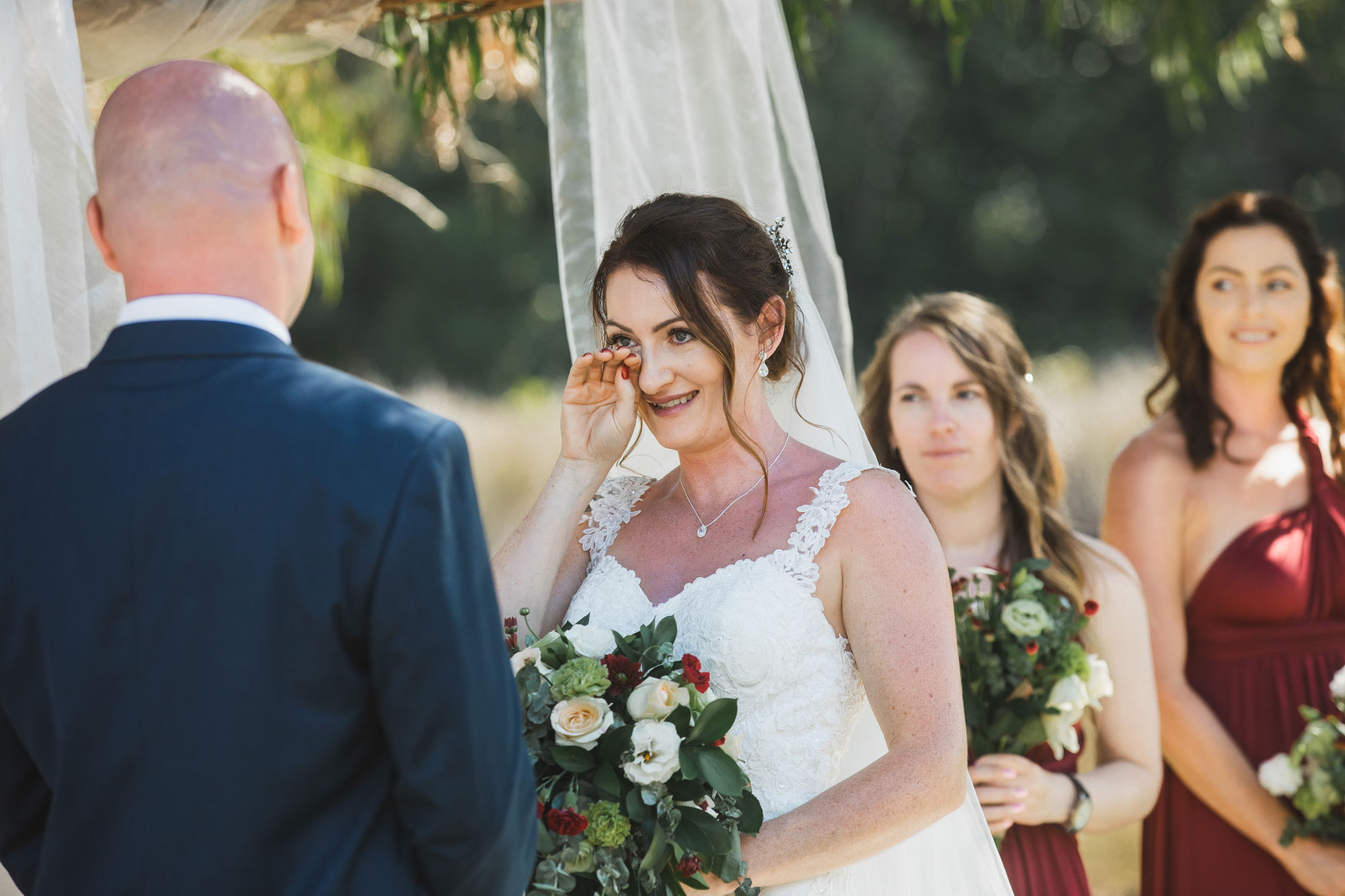 auckland tawharanui lodge wedding bride crying