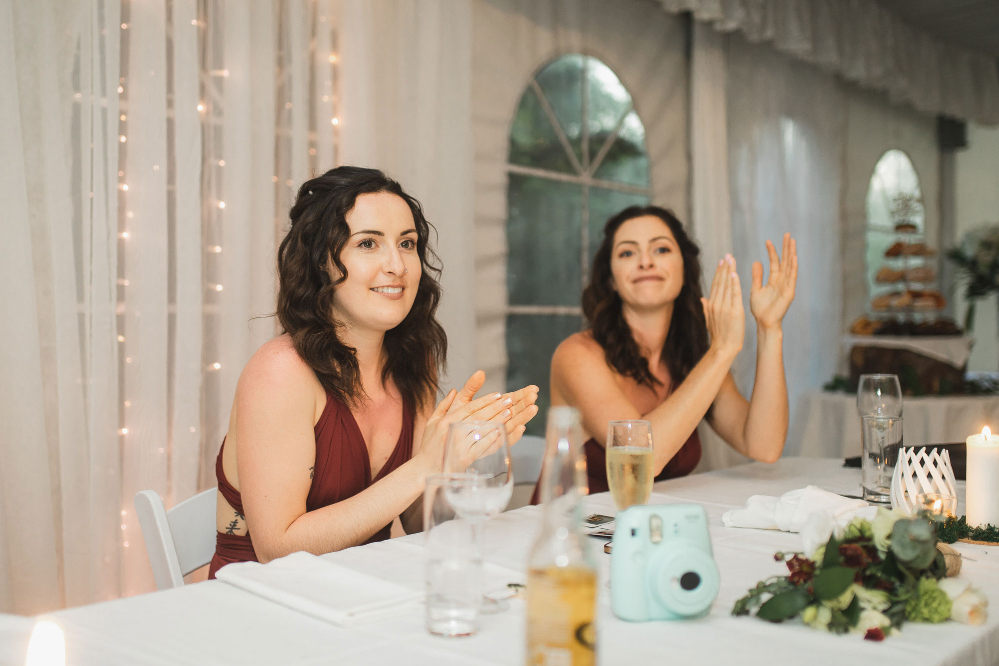 auckland tawharanui lodge wedding bridesmaids clapping