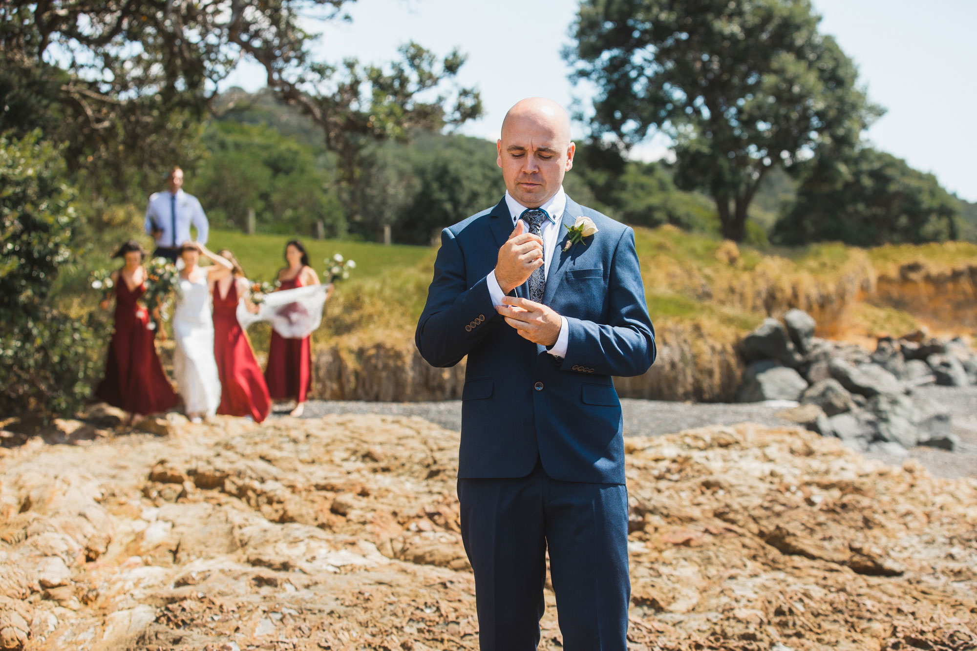 auckland wedding first look groom waiting