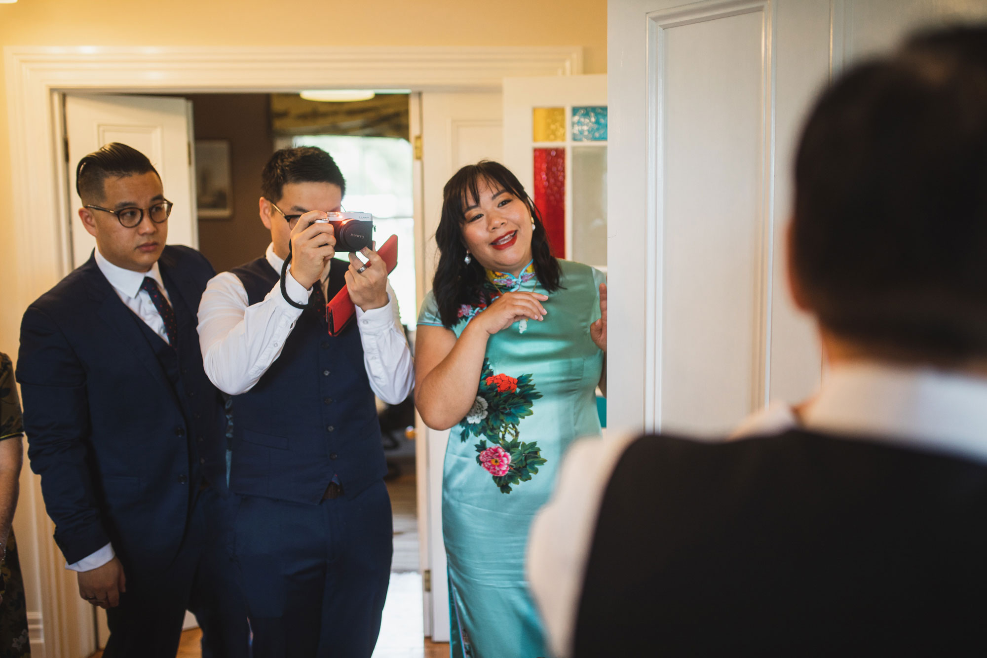 auckland wedding bride taking a peek