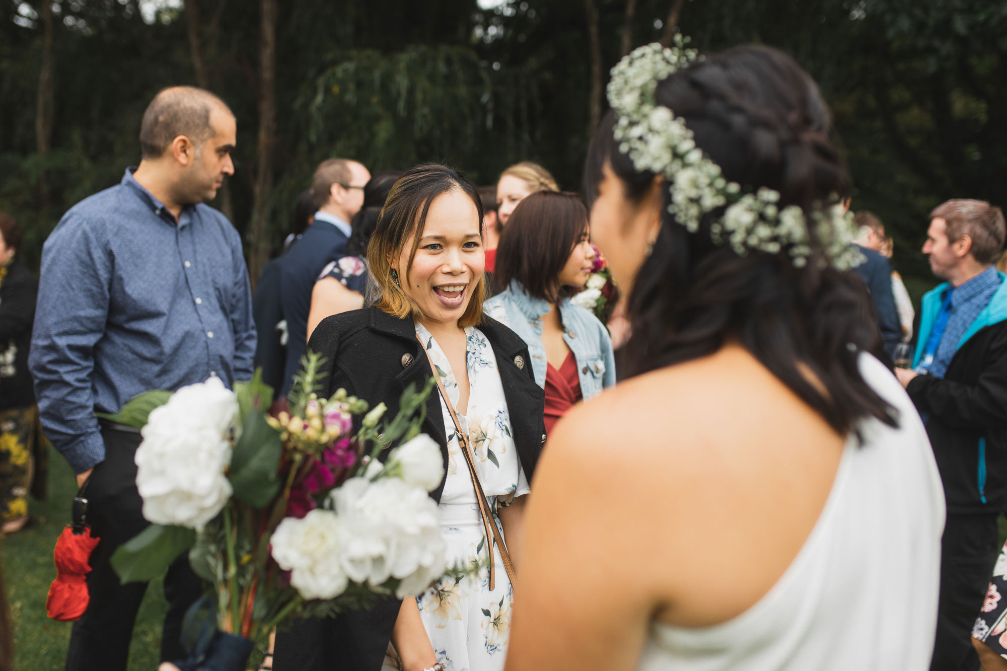 auckland waterfall farm wedding guests having fun