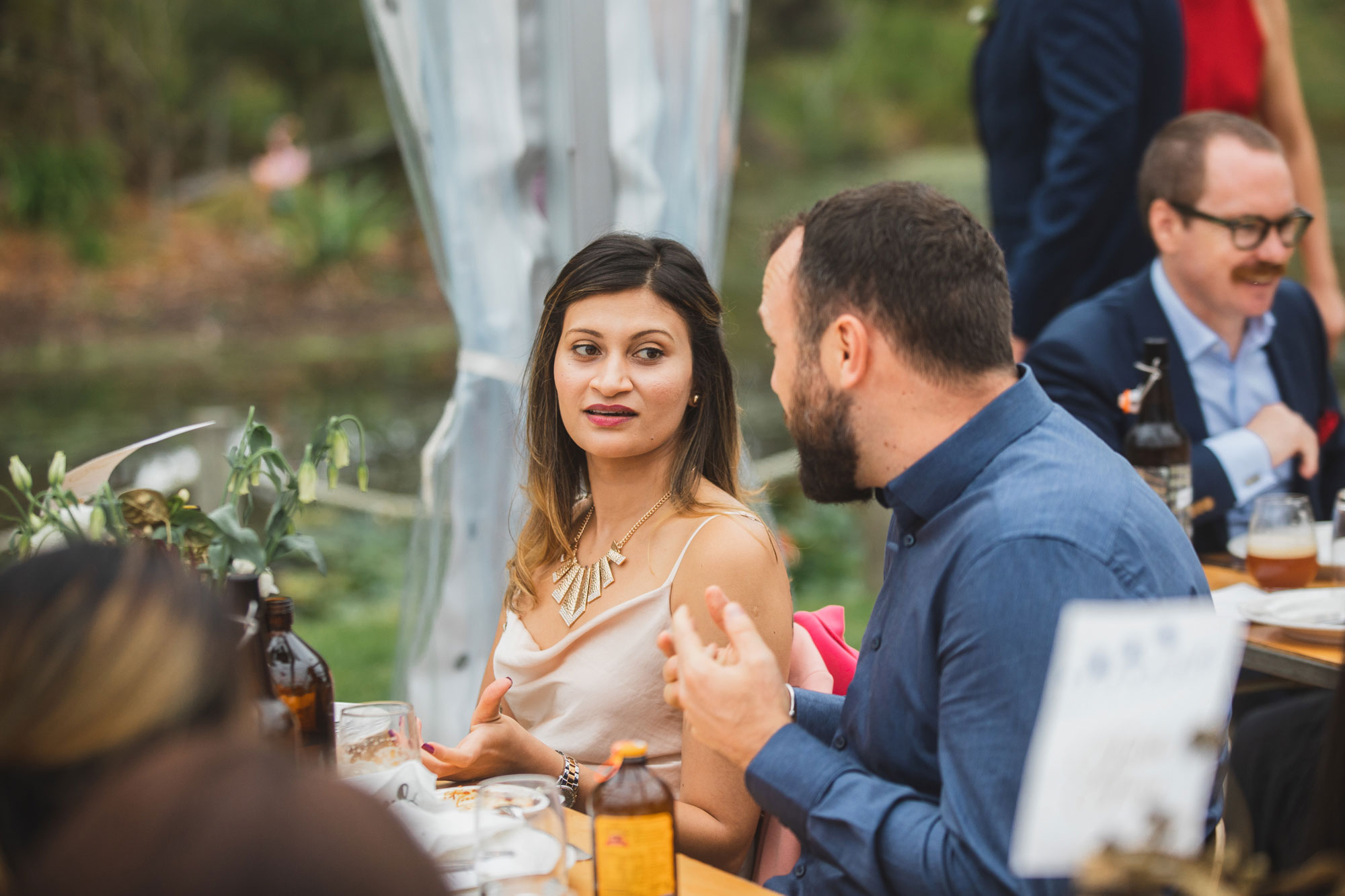 wedding guests talking