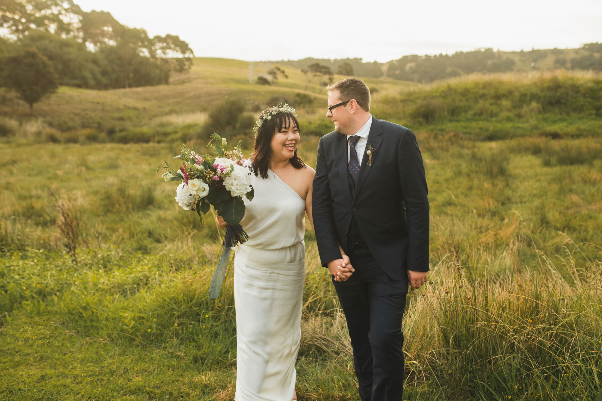 auckland waterfall farm wedding sunset photo