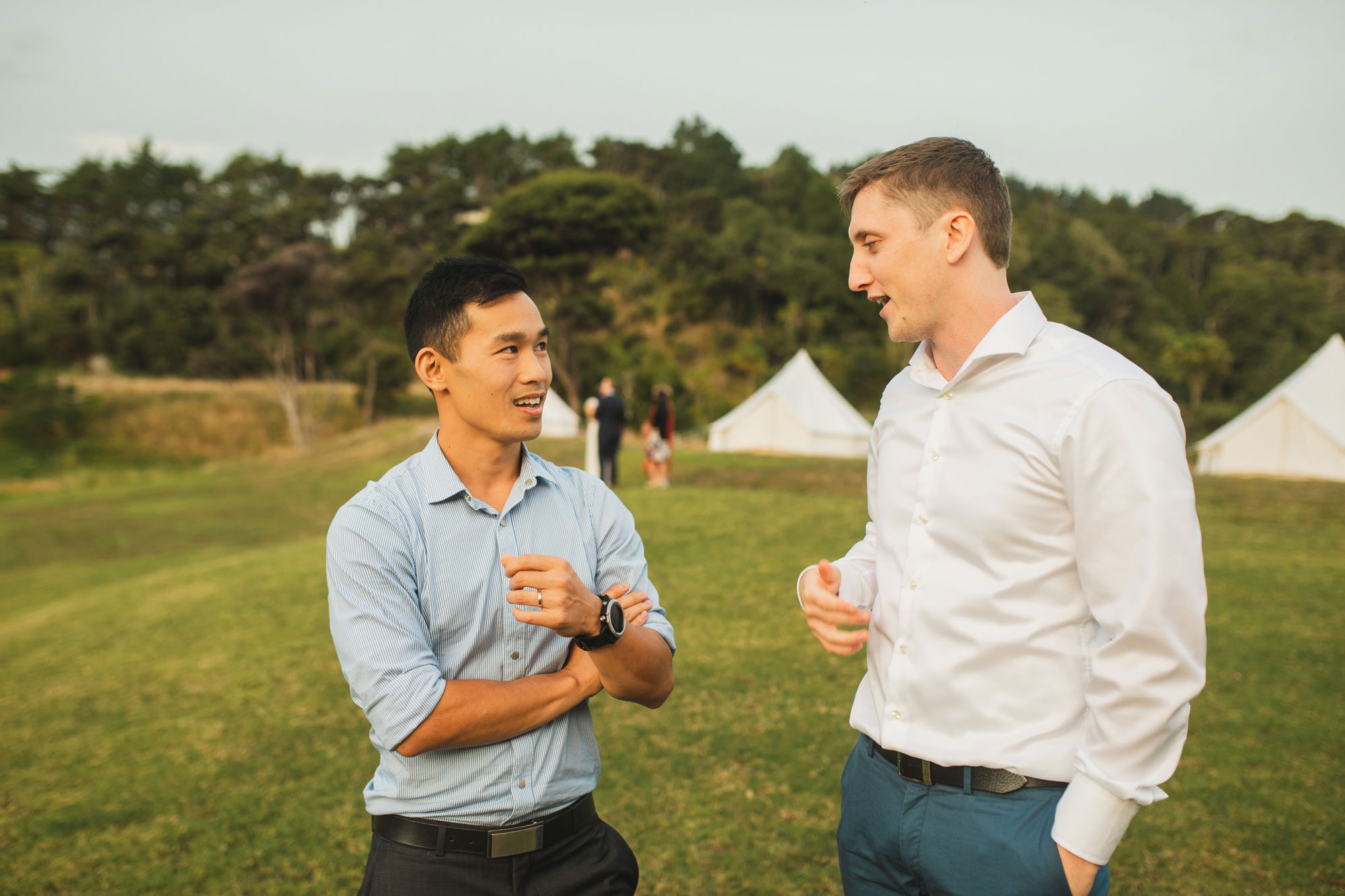 auckland waterfall farm wedding guests sunset