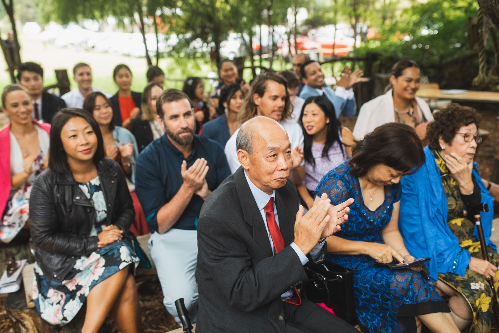 auckland waterfall farm wedding guests clapping