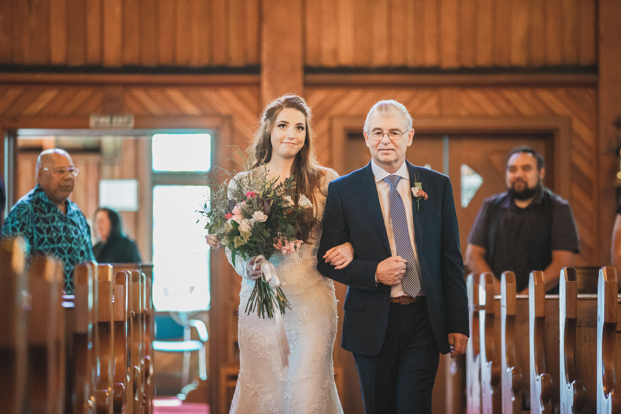 auckland bride walking down aisle