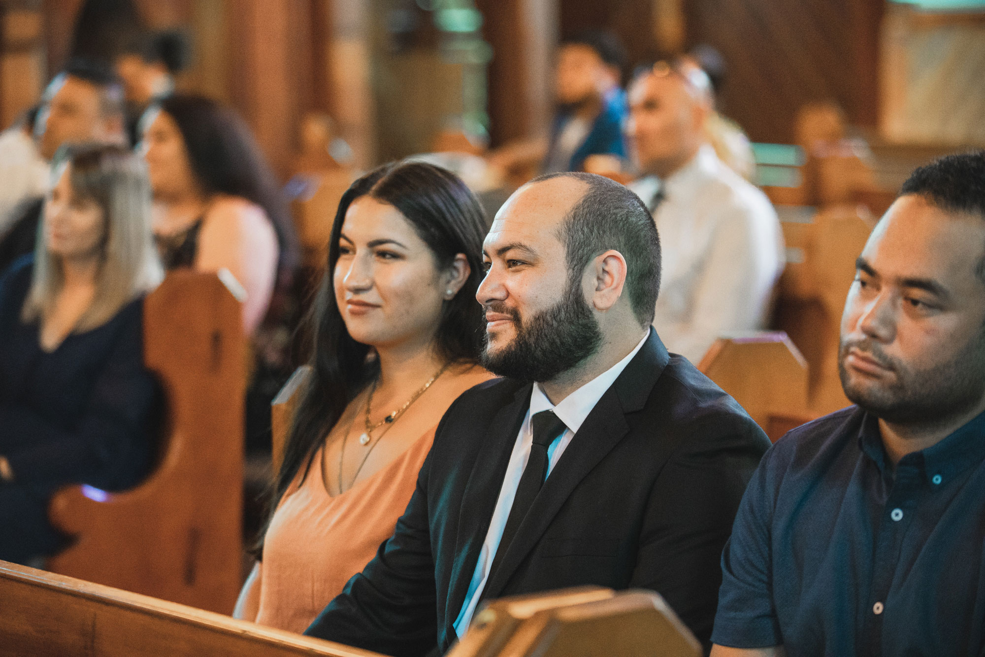 wedding guests smiling