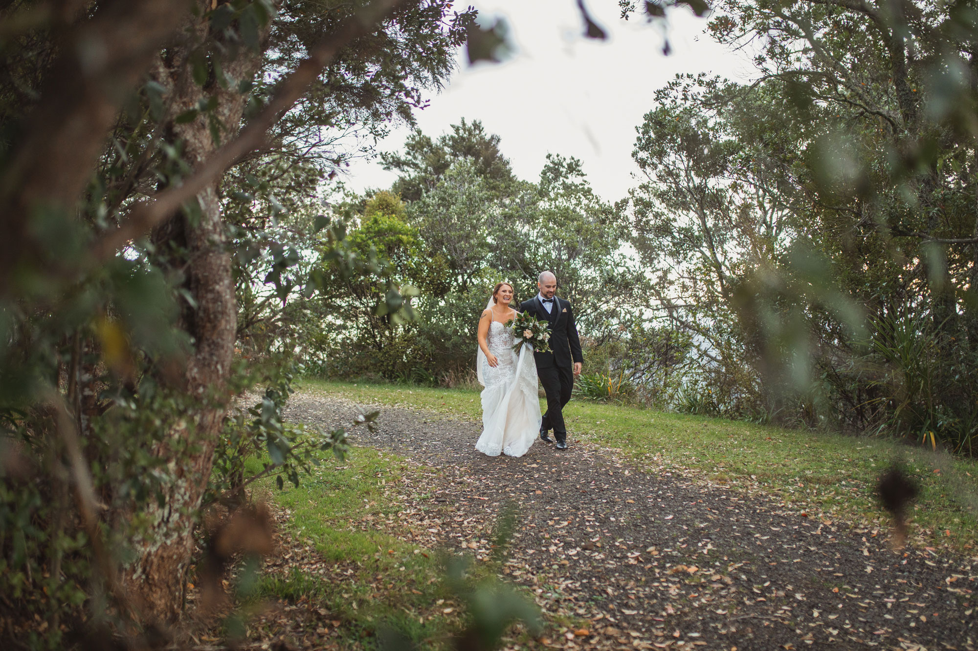 bride and groom taking a stroll