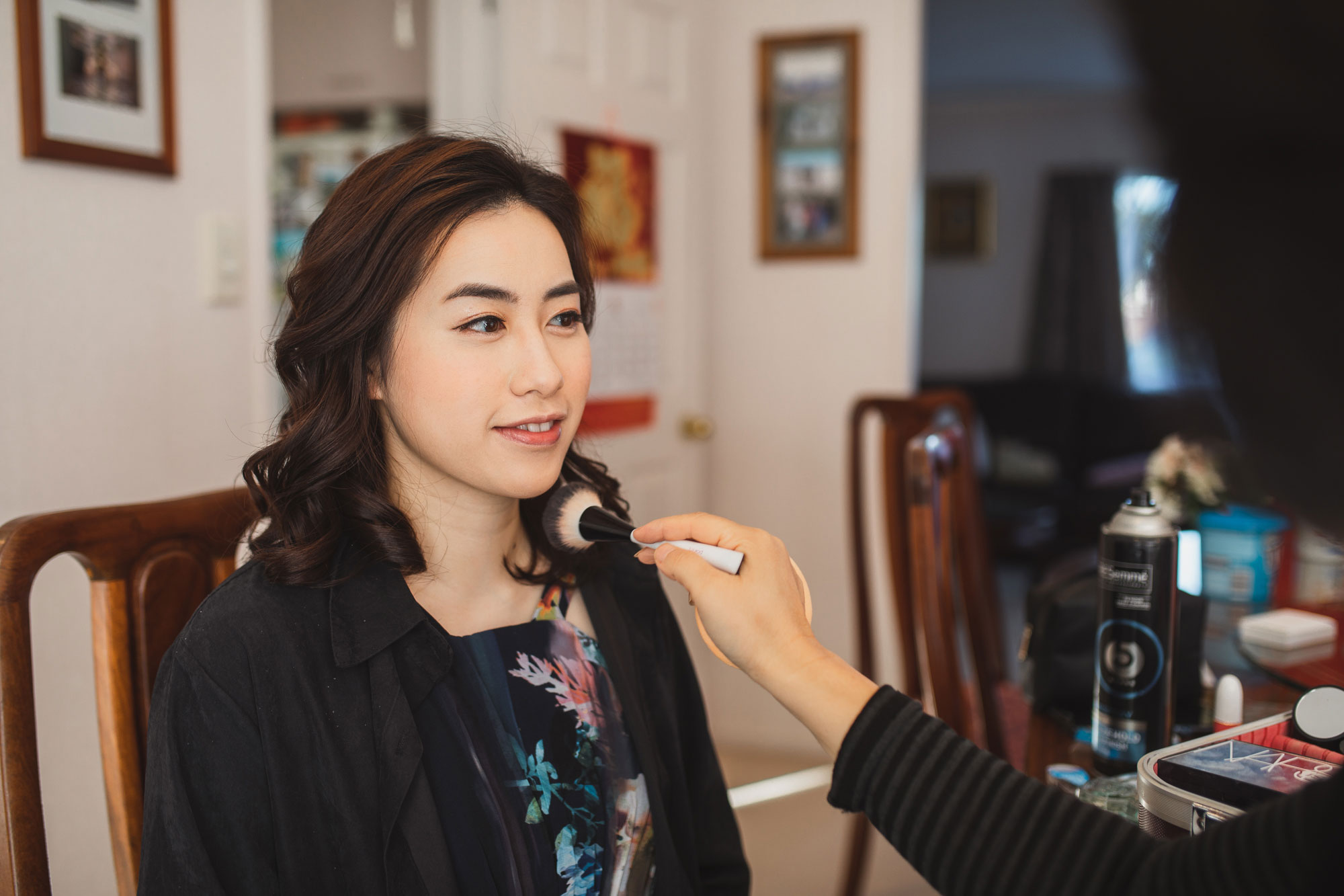 bridesmaid doing make up