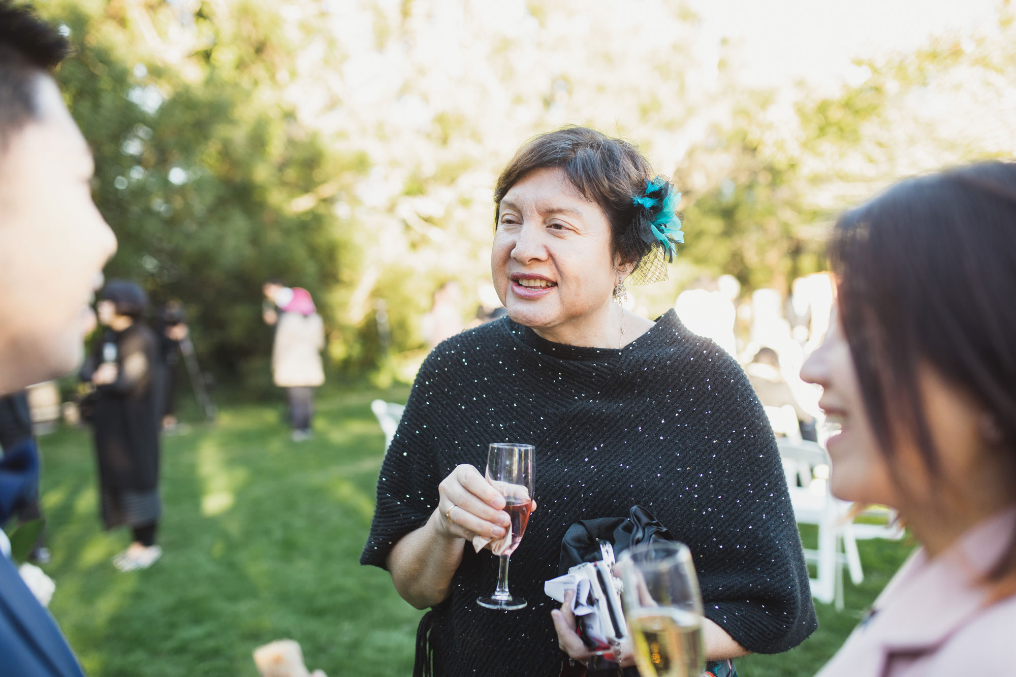 wedding guests talking