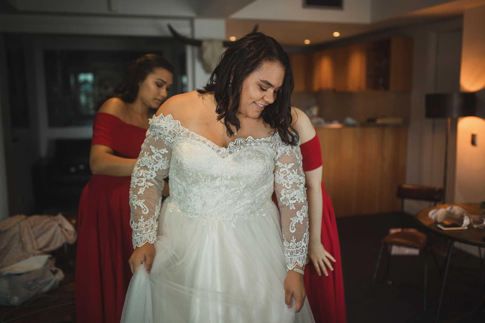 bride in her dress on wedding day