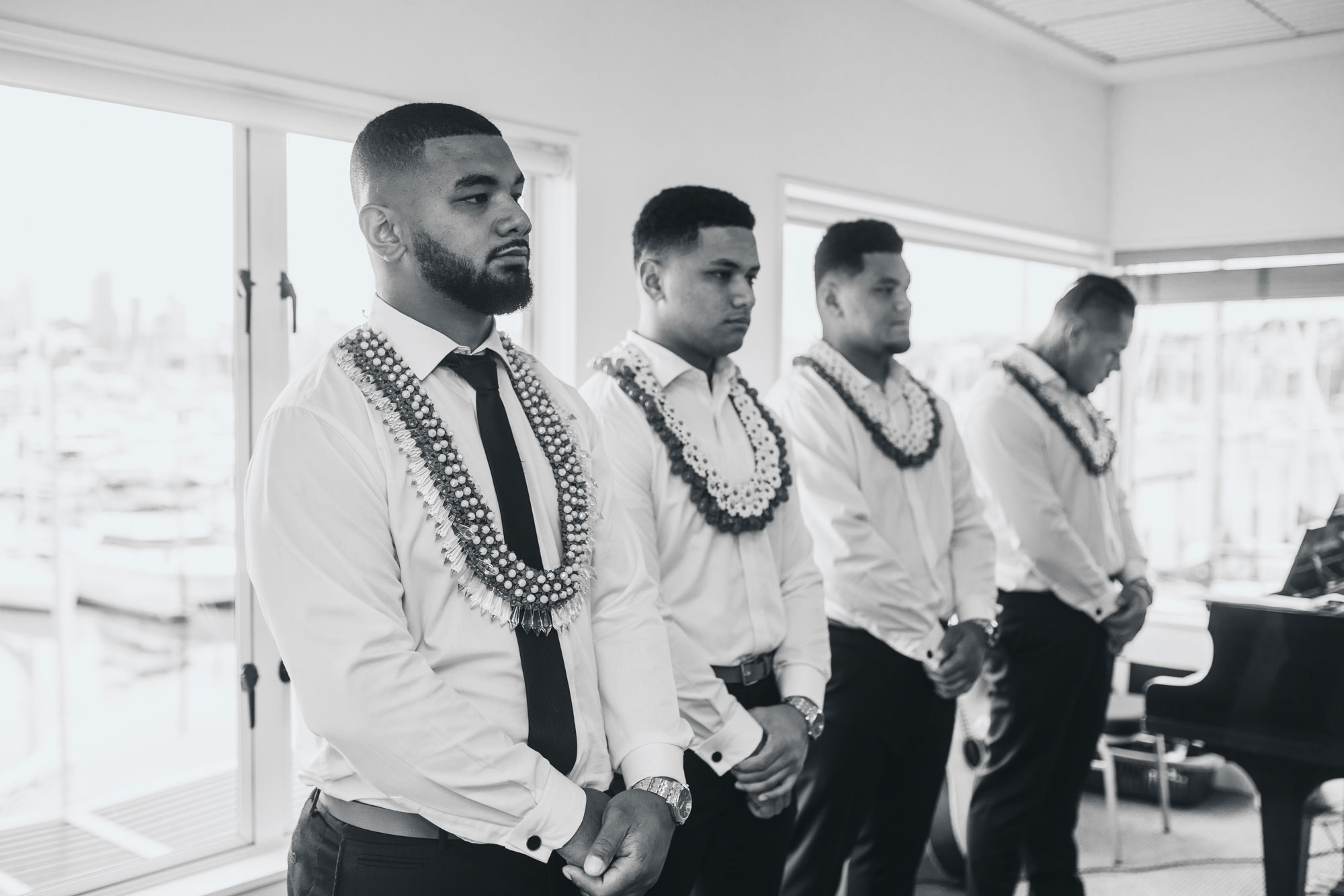 groom and groomsmen waiting for the bride