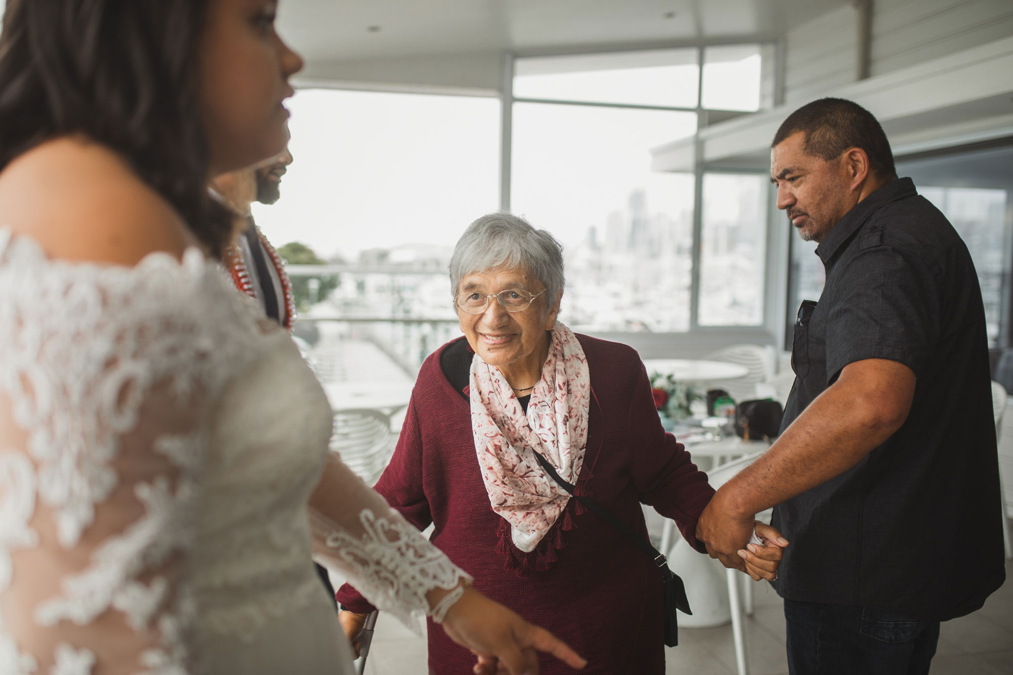 guests walking up to the bride