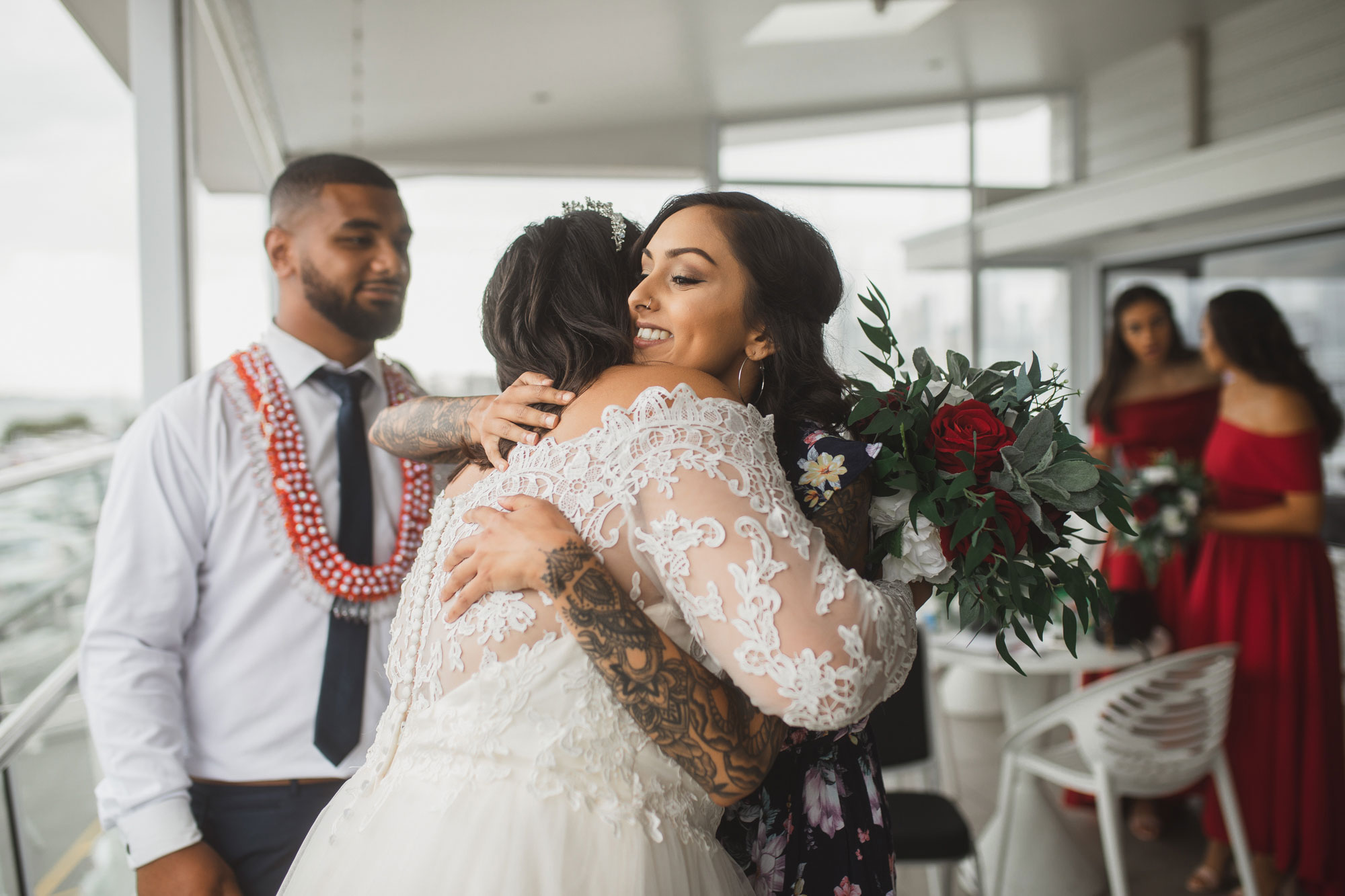 wedding guests congratulating the bride