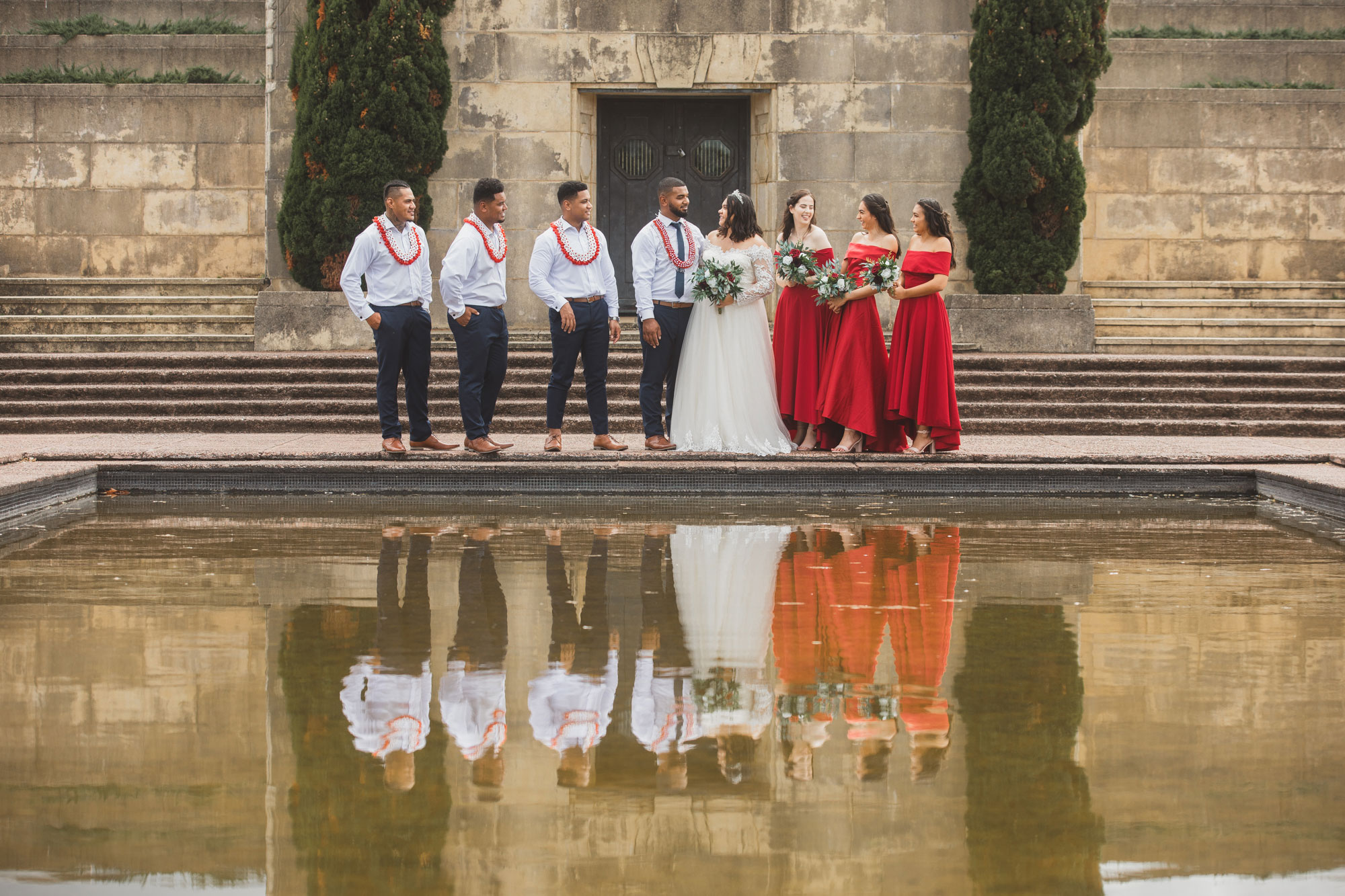 bridal party reflection at bastion point in auckland