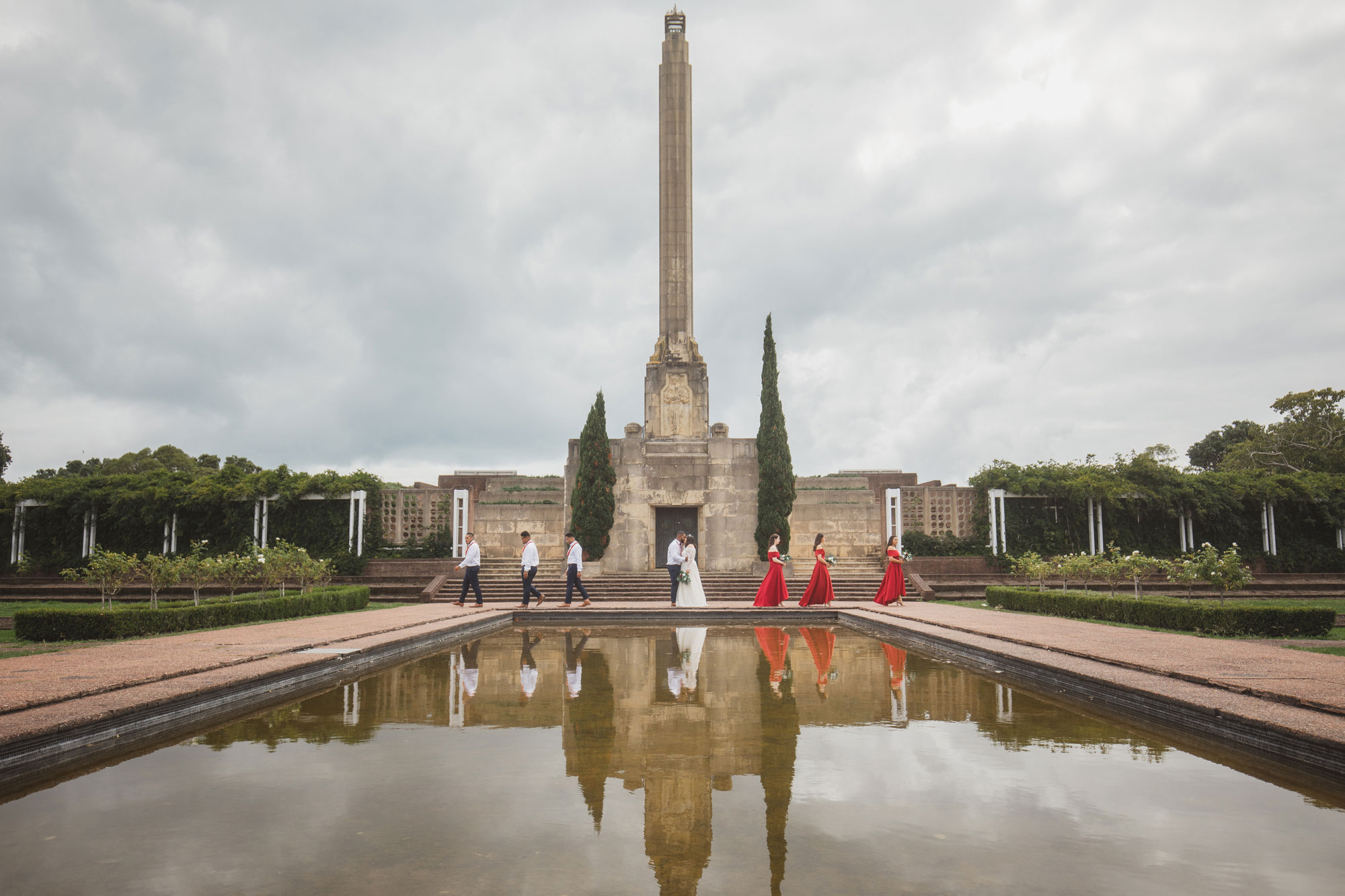 bridal party cool reflection shot in bastion point auckland