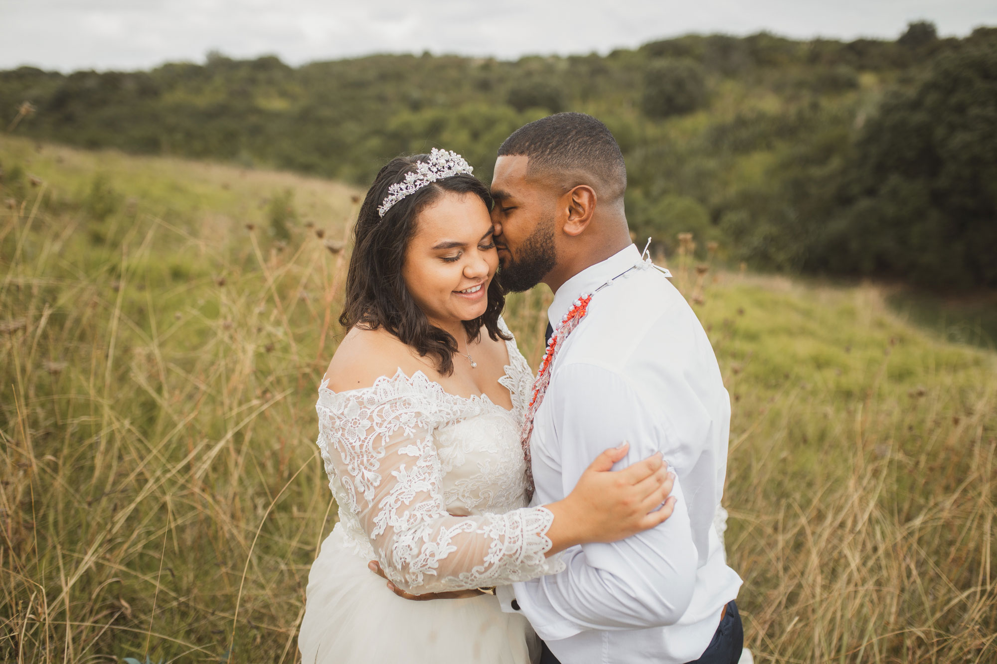 close up portrait of bride and groom