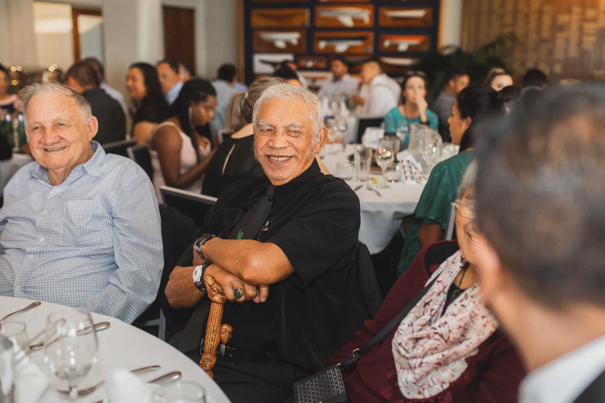 wedding guest smiling at reception