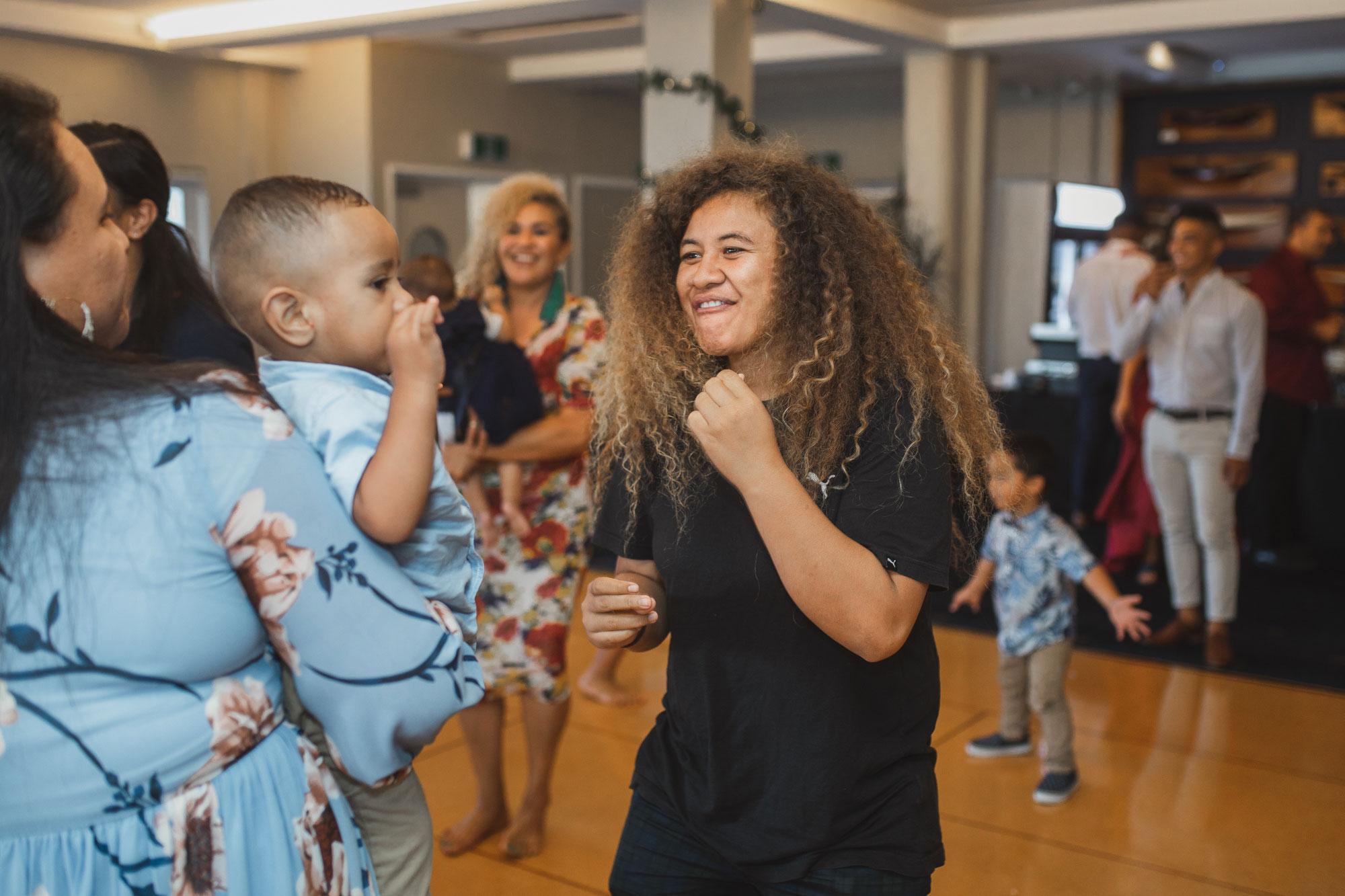 wedding guests dancing at the reception