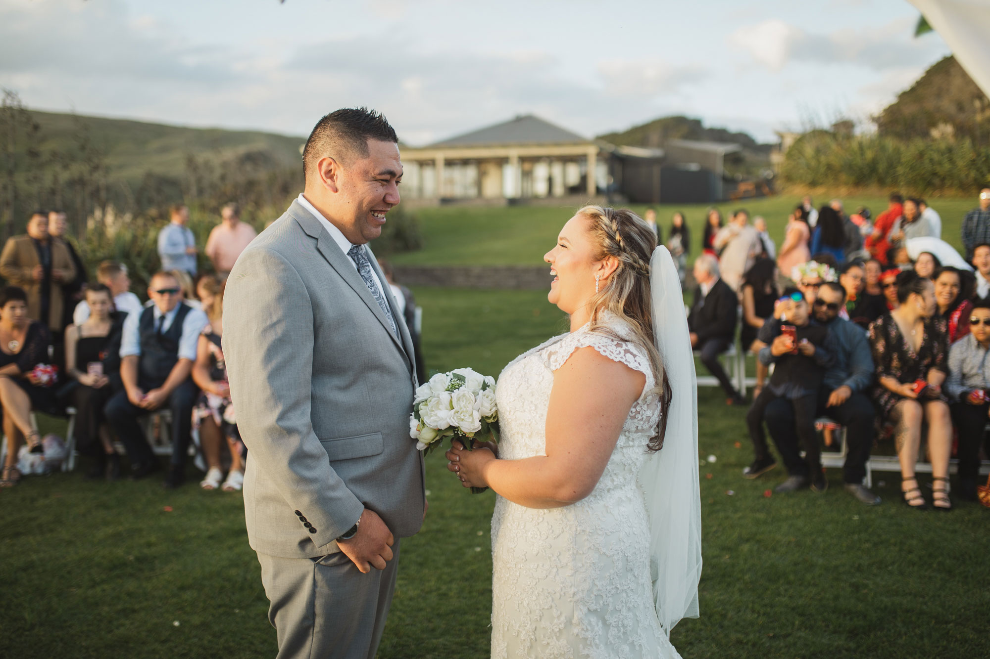 bride and groom first kiss castaways wedding