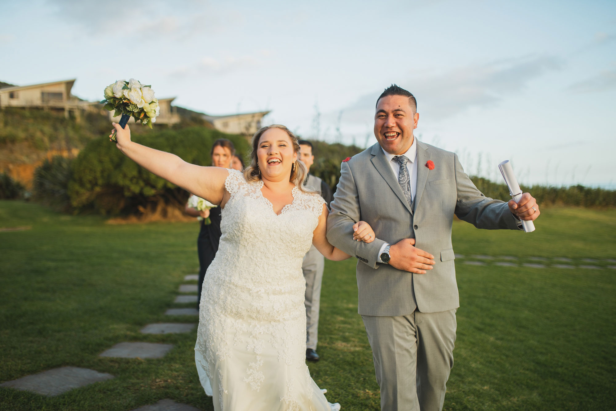 castaways bride and groom excited