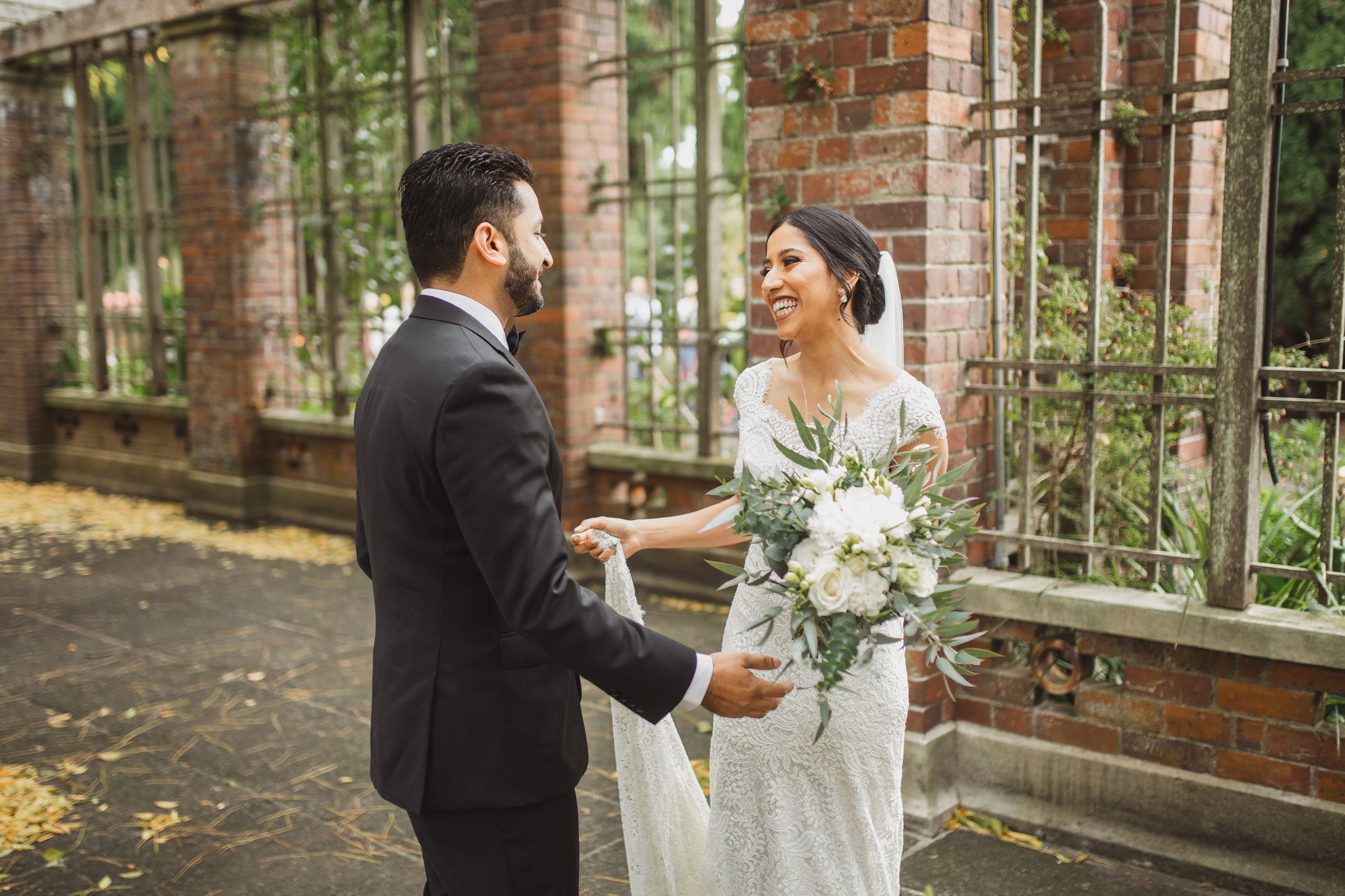 bride and groom see each other