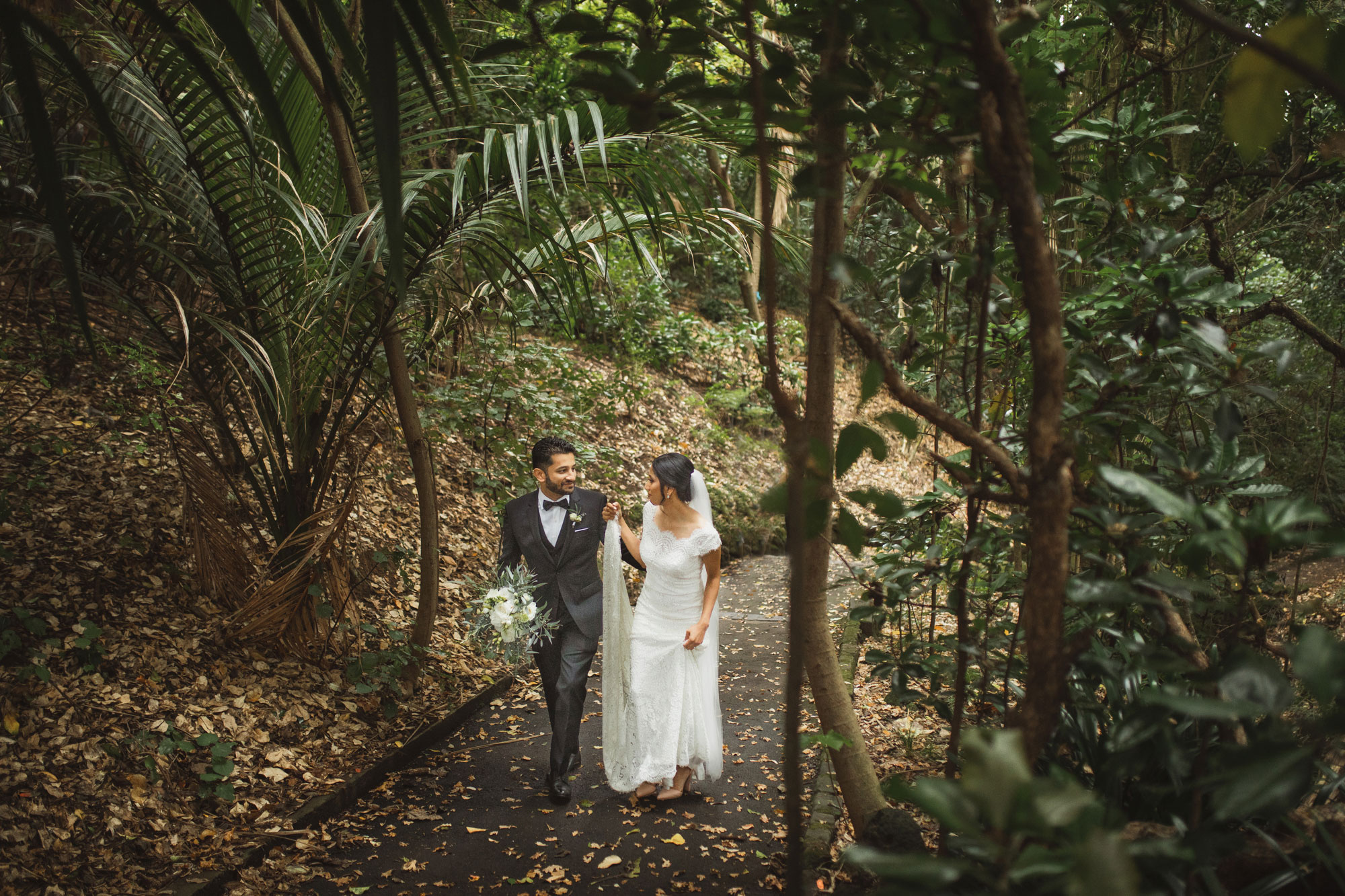 bride and groom walking