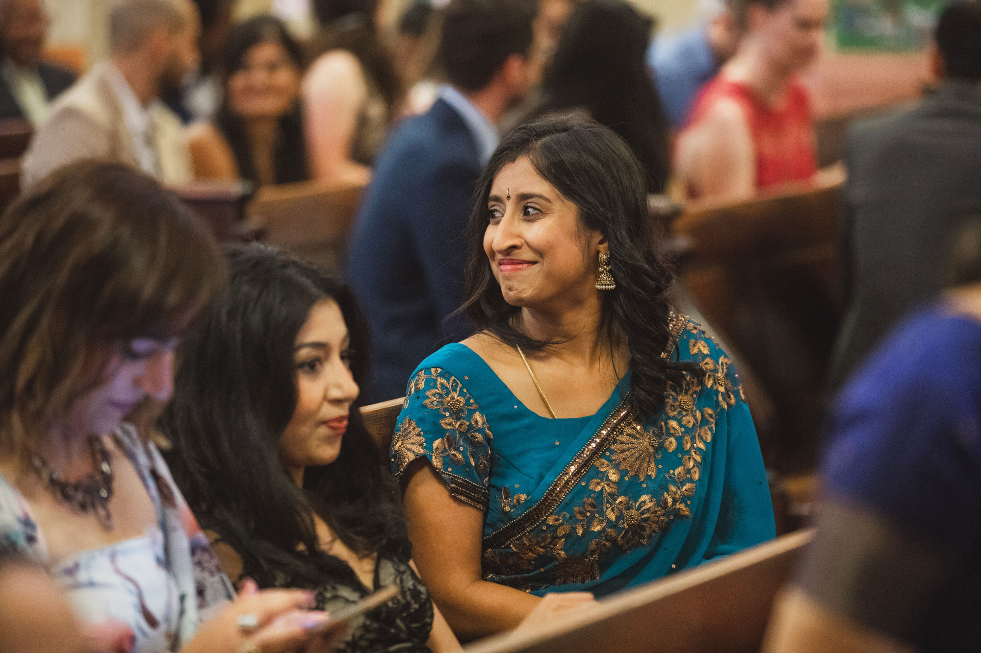 wedding guests smiling