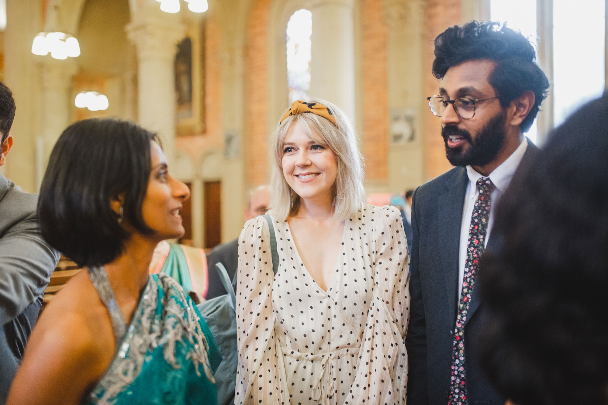 wedding guests chatting