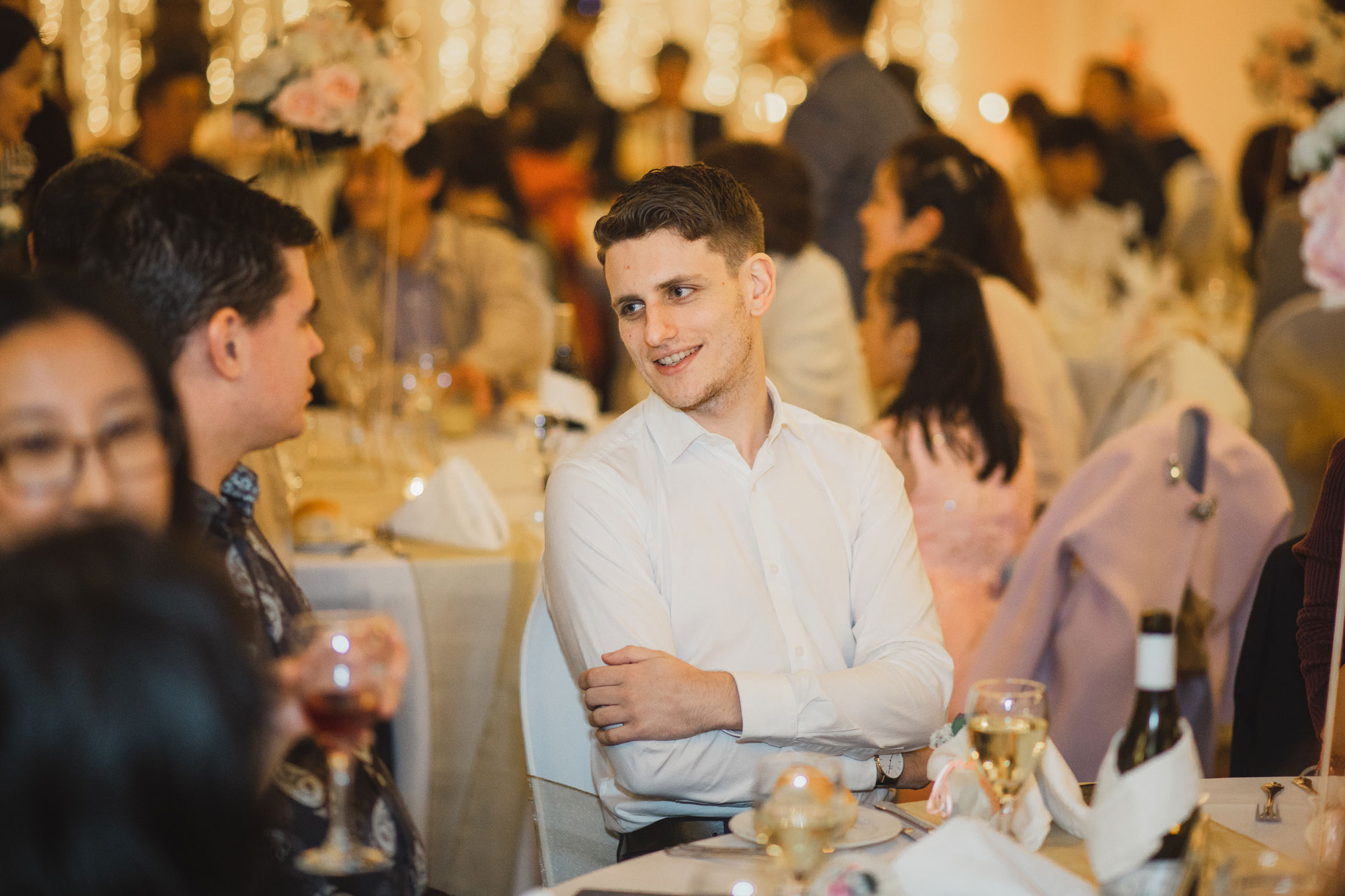 wedding guests chatting