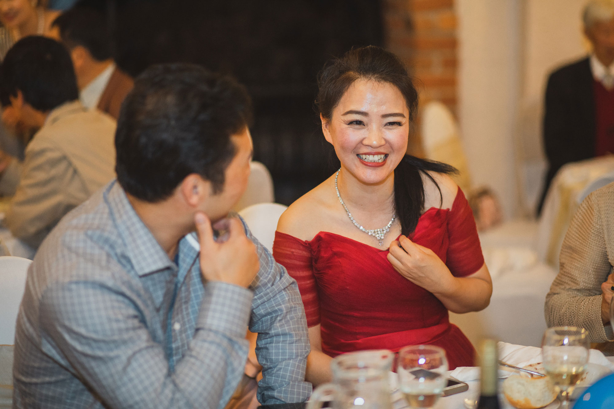 wedding guests having a good time