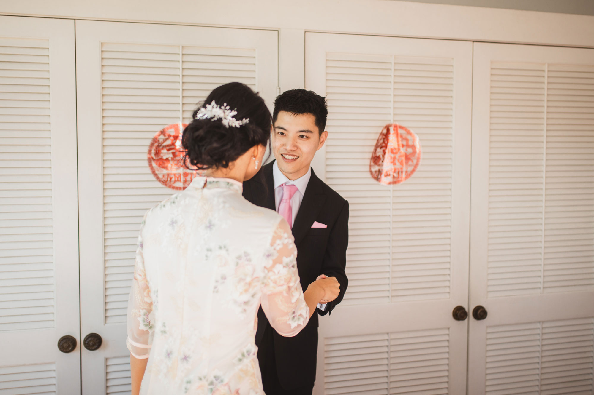 bride and groom first look