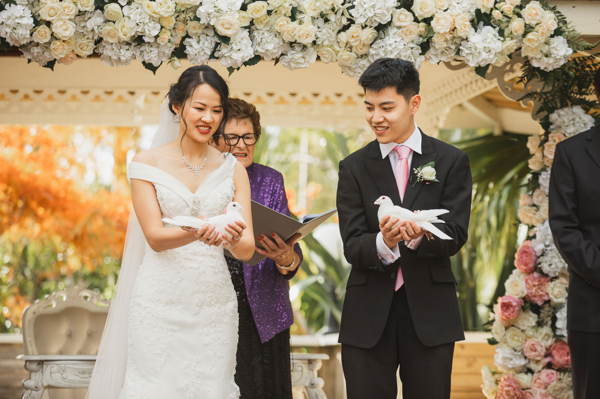 releasing doves at the wedding ceremony