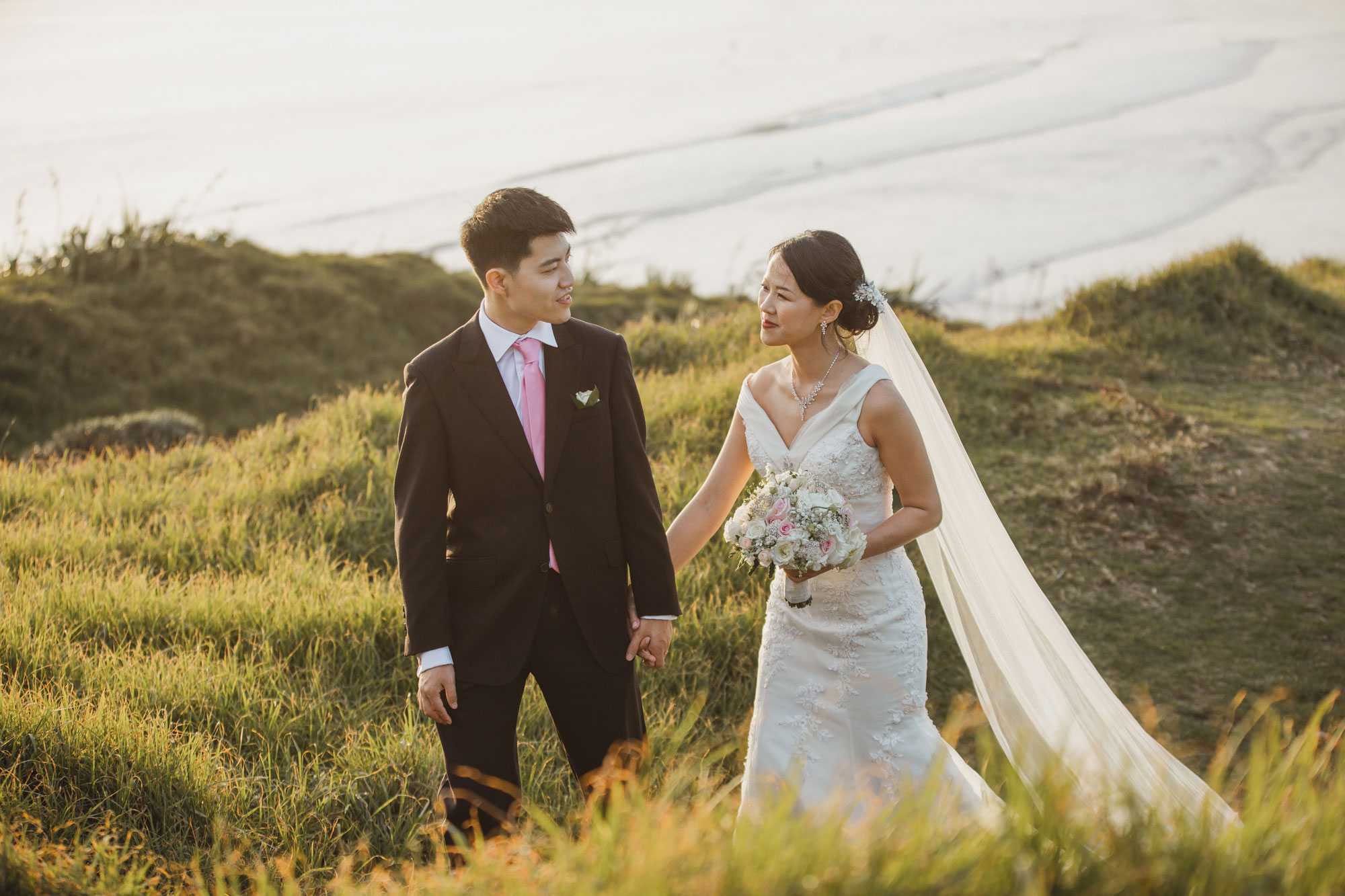 bride and groom walking