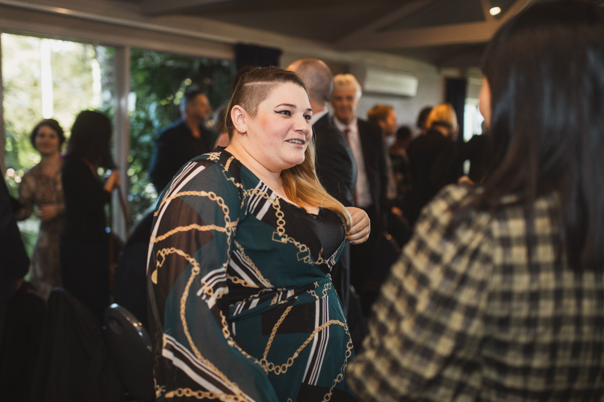 wedding guests talking