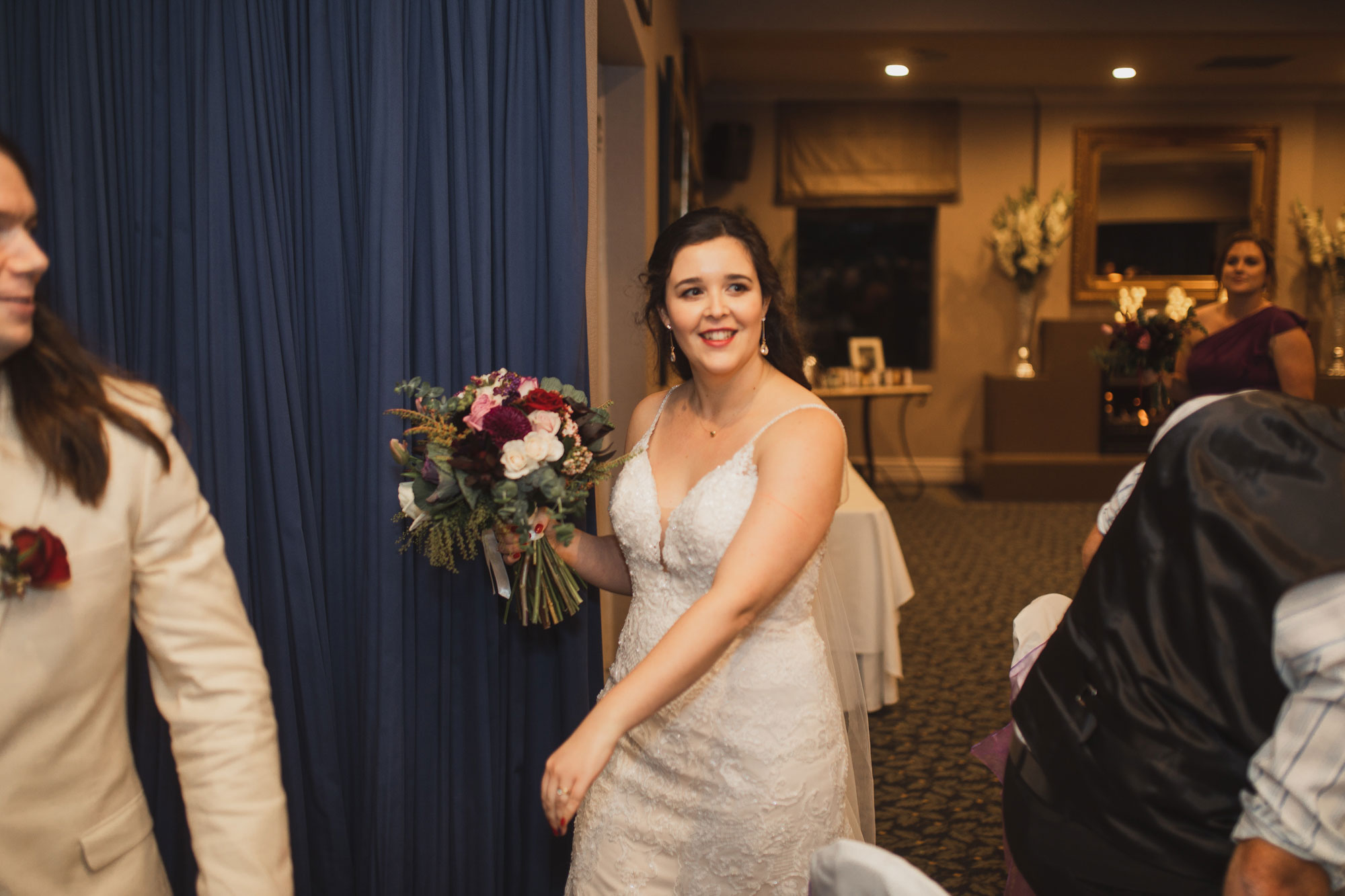 bride arriving at the wedding reception