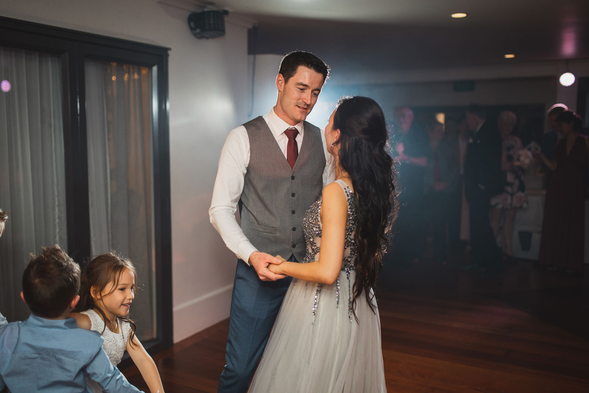 bride and groom dancing