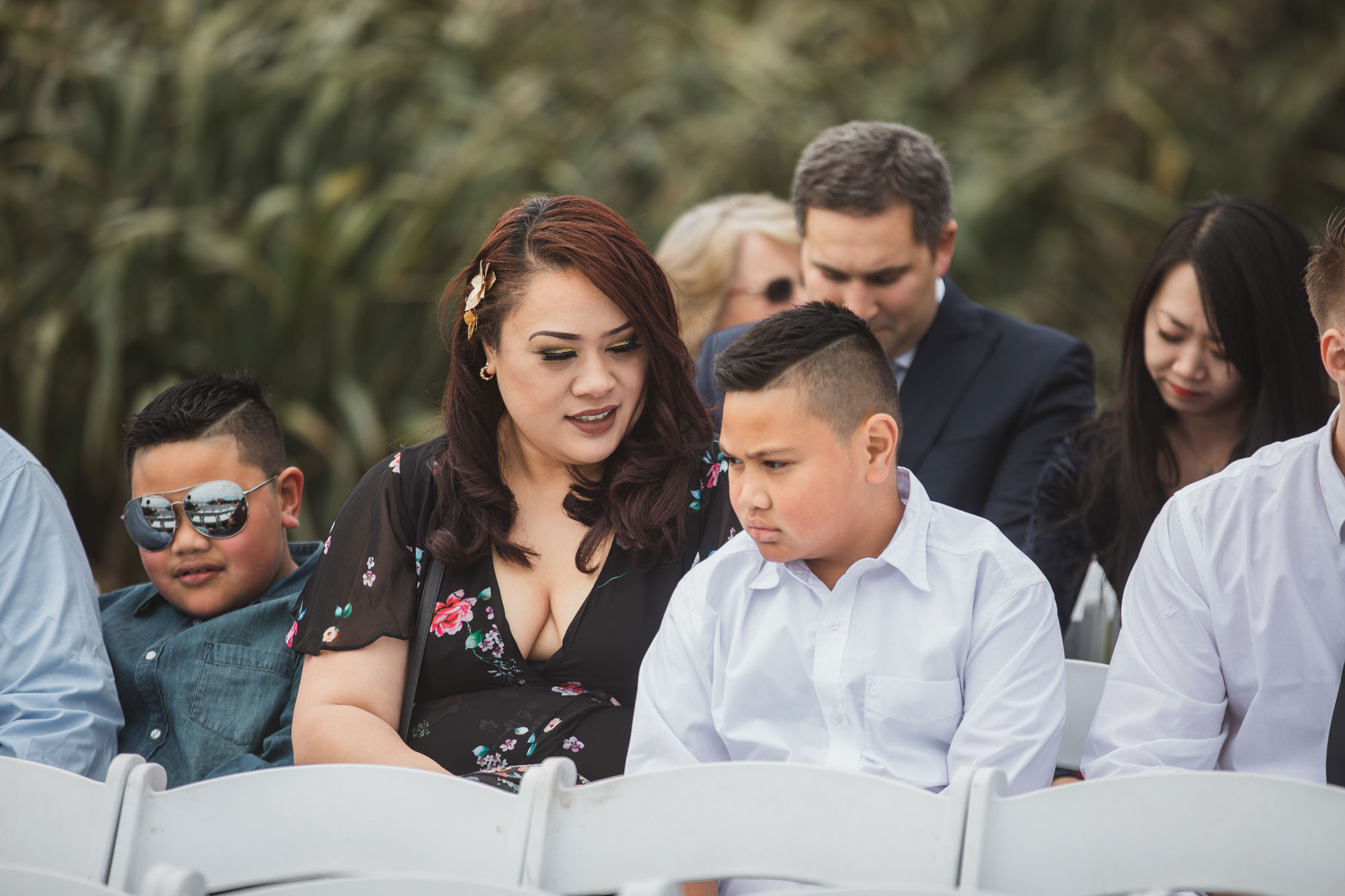 wedding guests talking