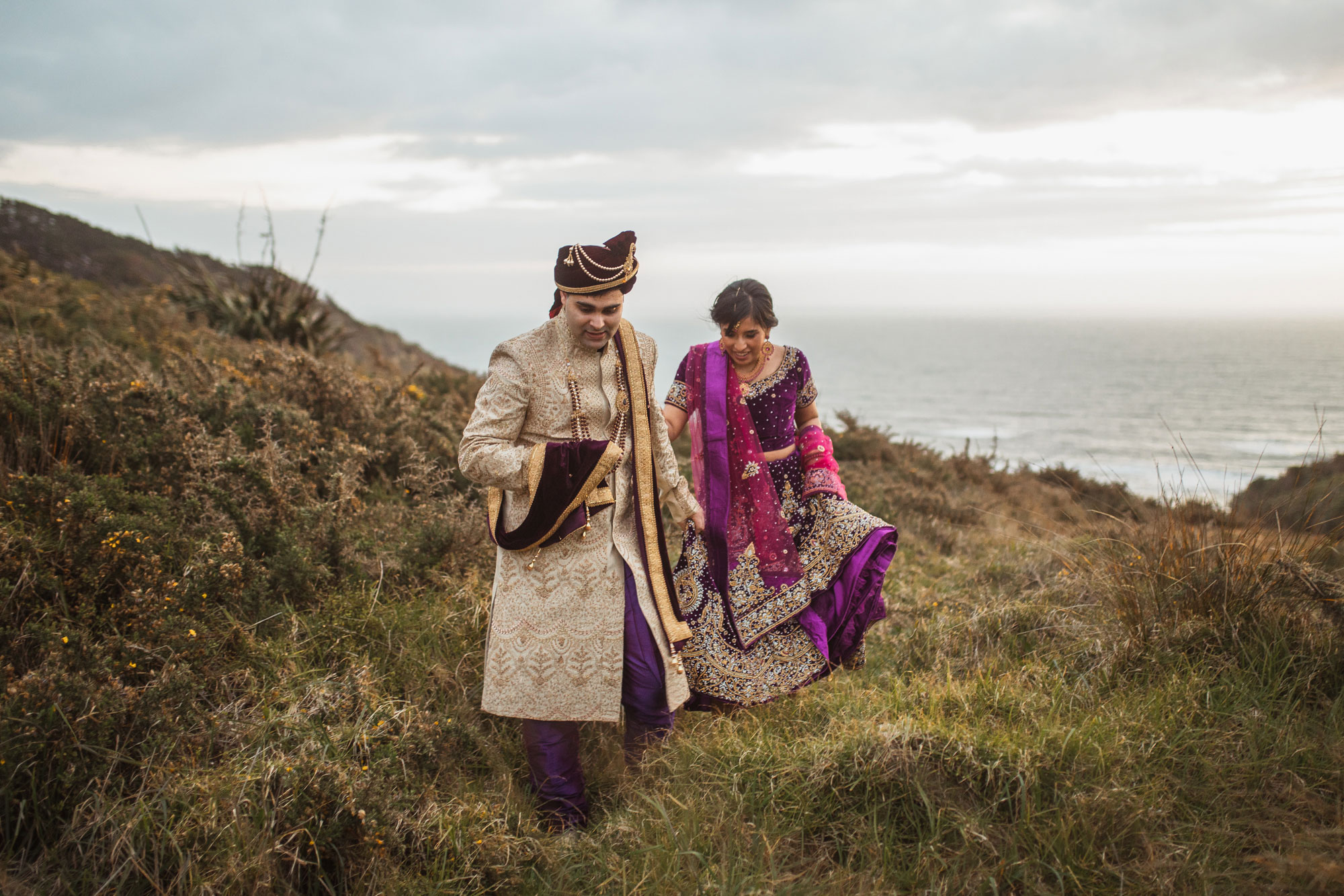 bride and groom in traditional indian outfits