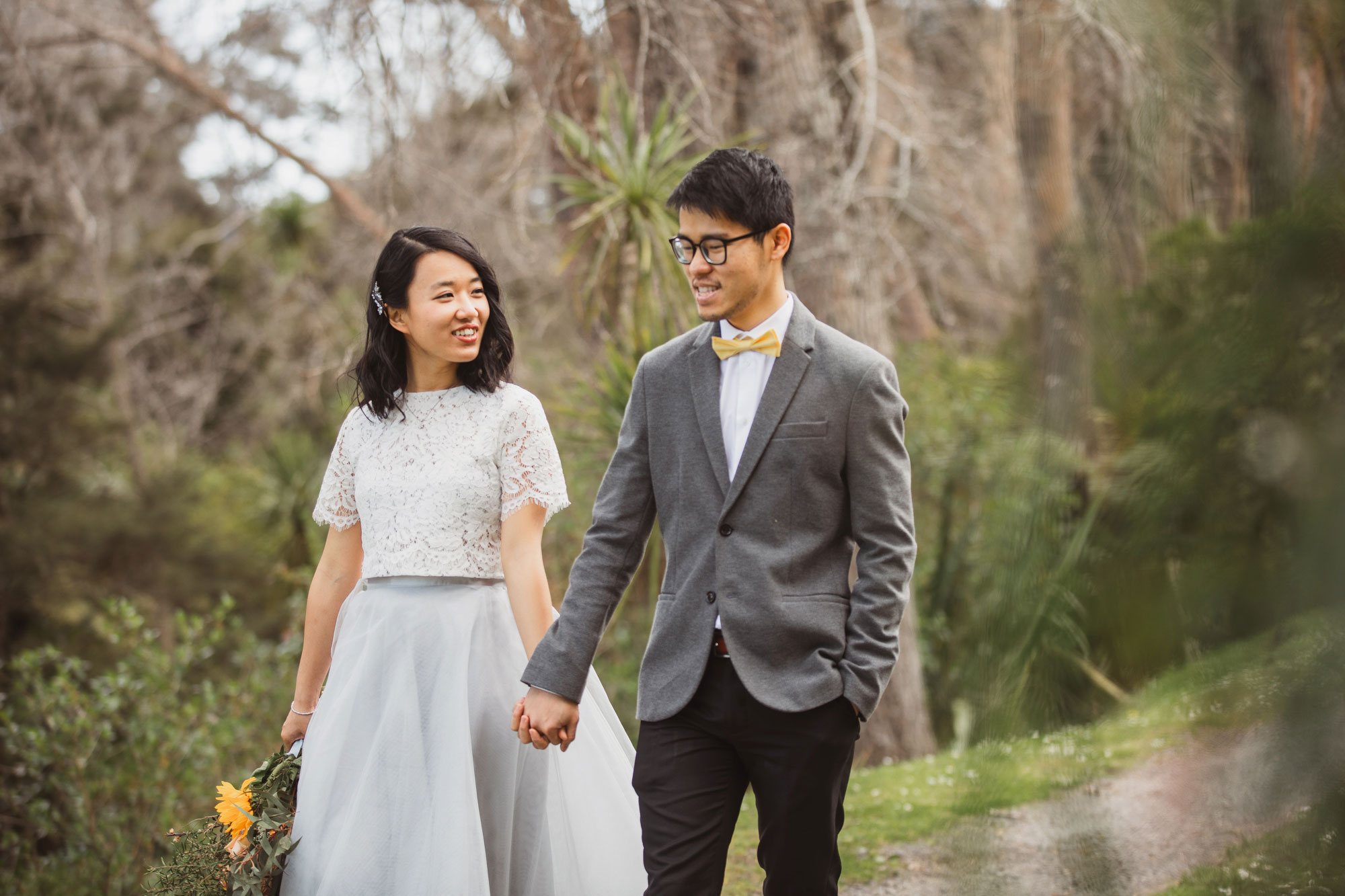 bride and groom having a stroll