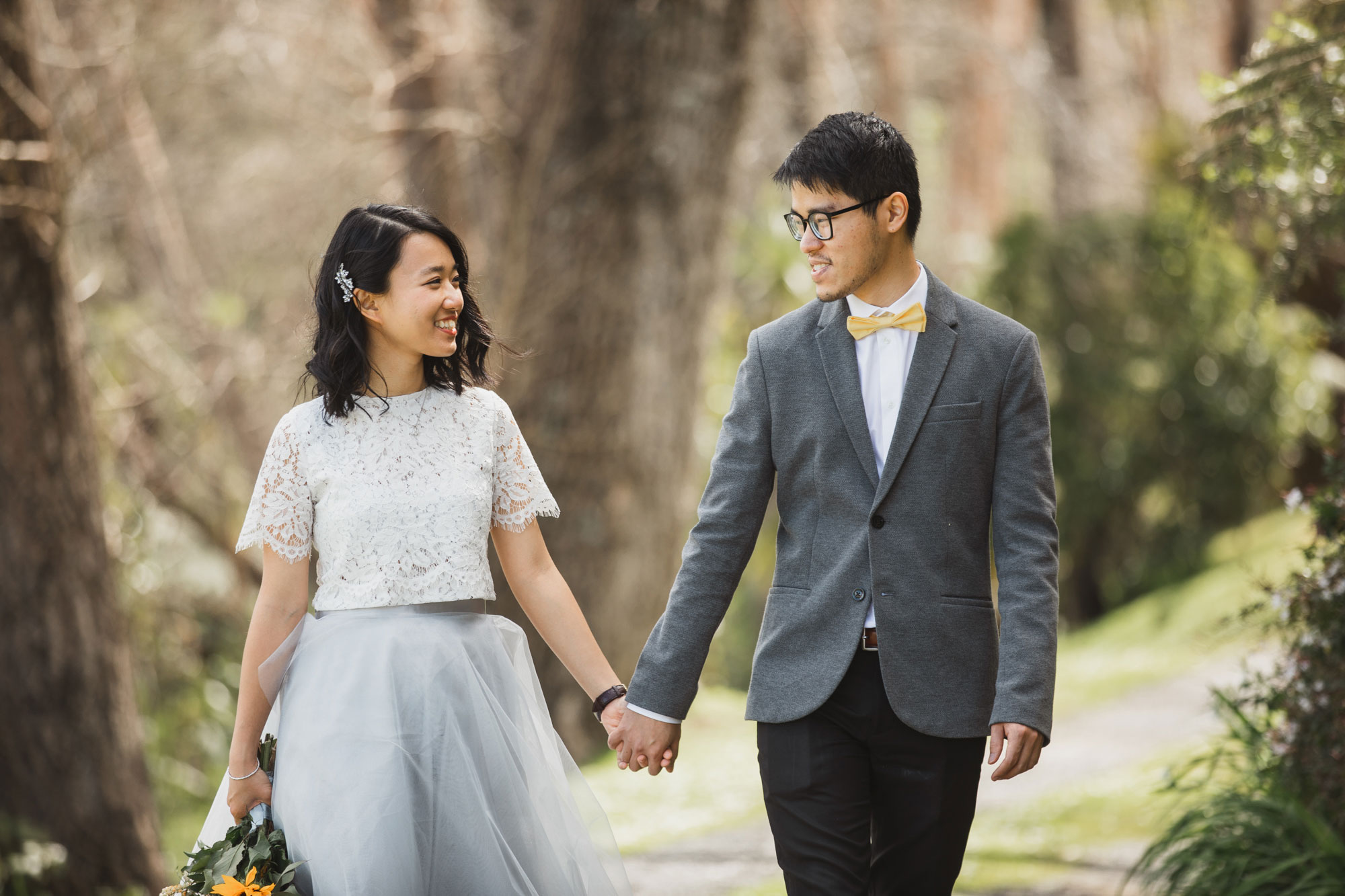 bride and groom walking