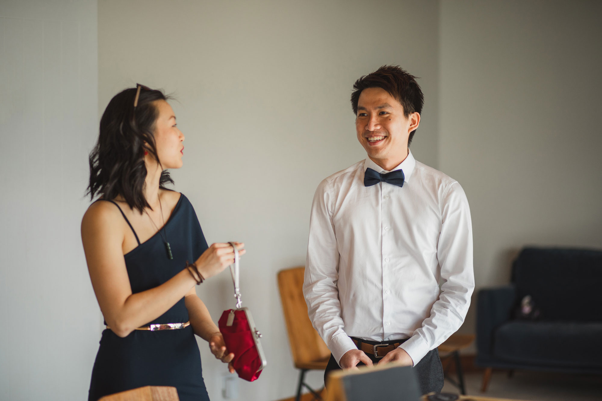 wedding guests talking