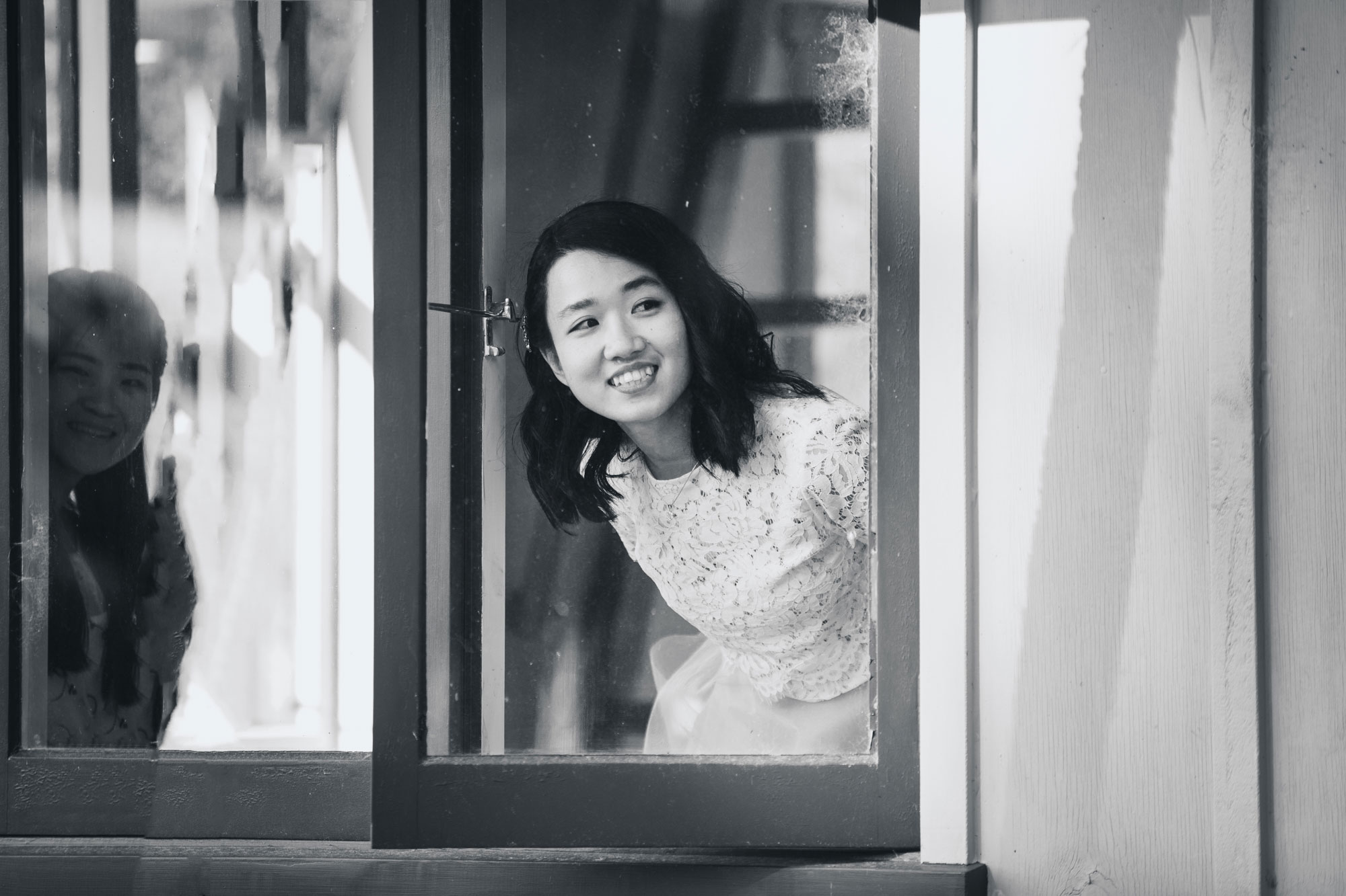 bride looking out the window