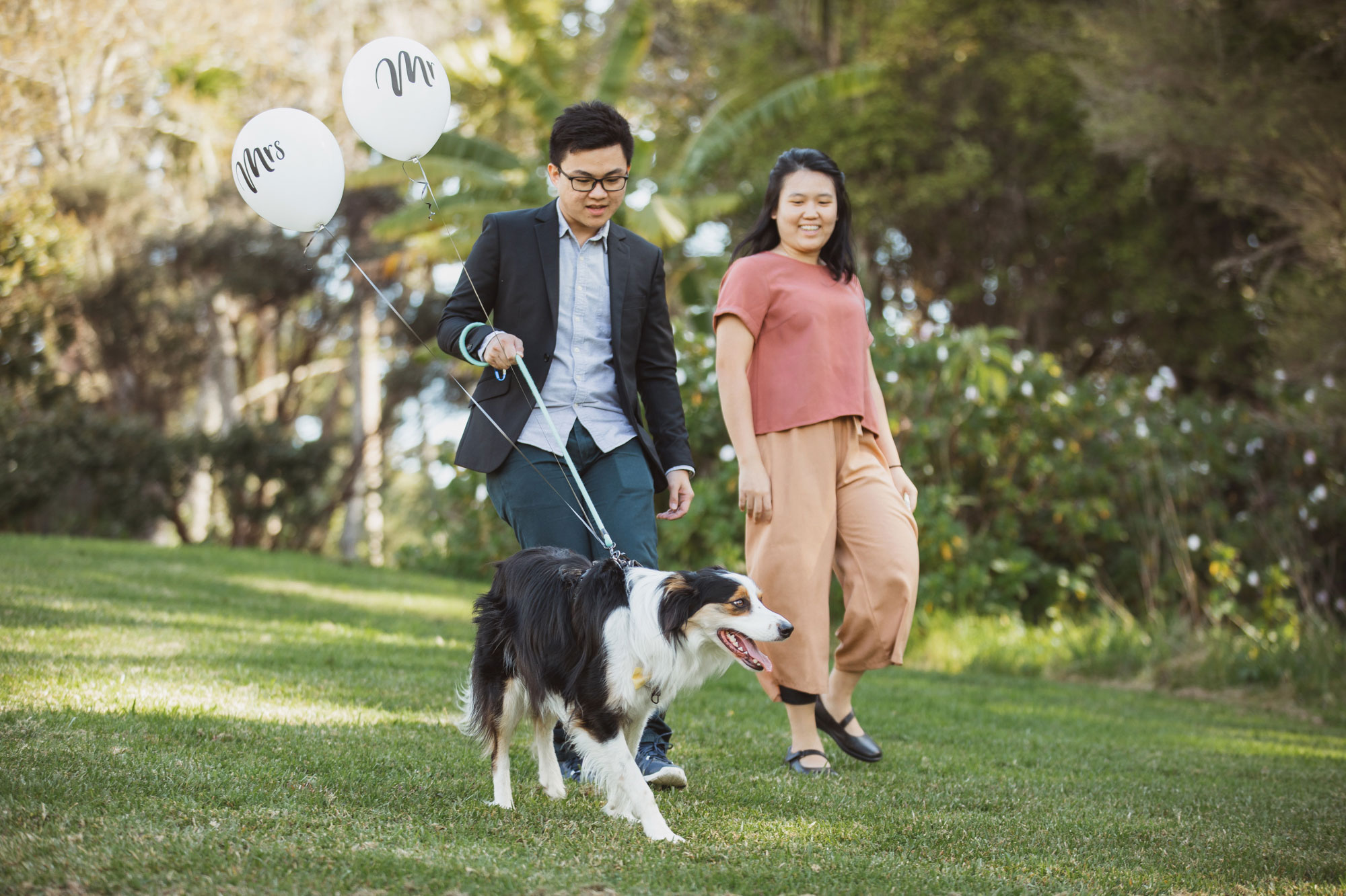 wedding guests and dog