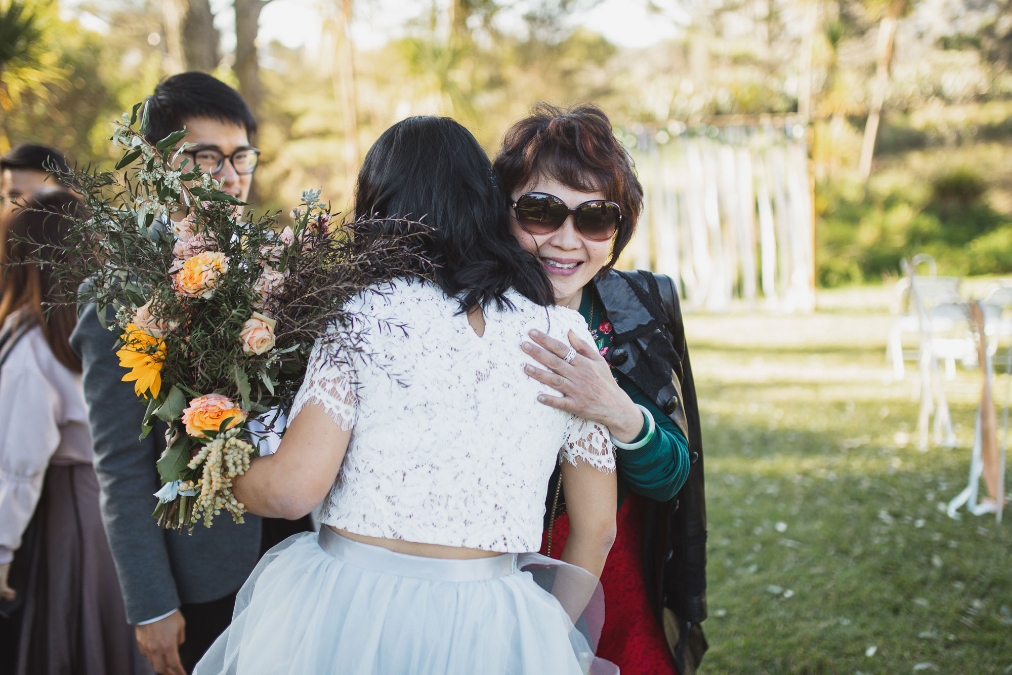 wedding guests mingling