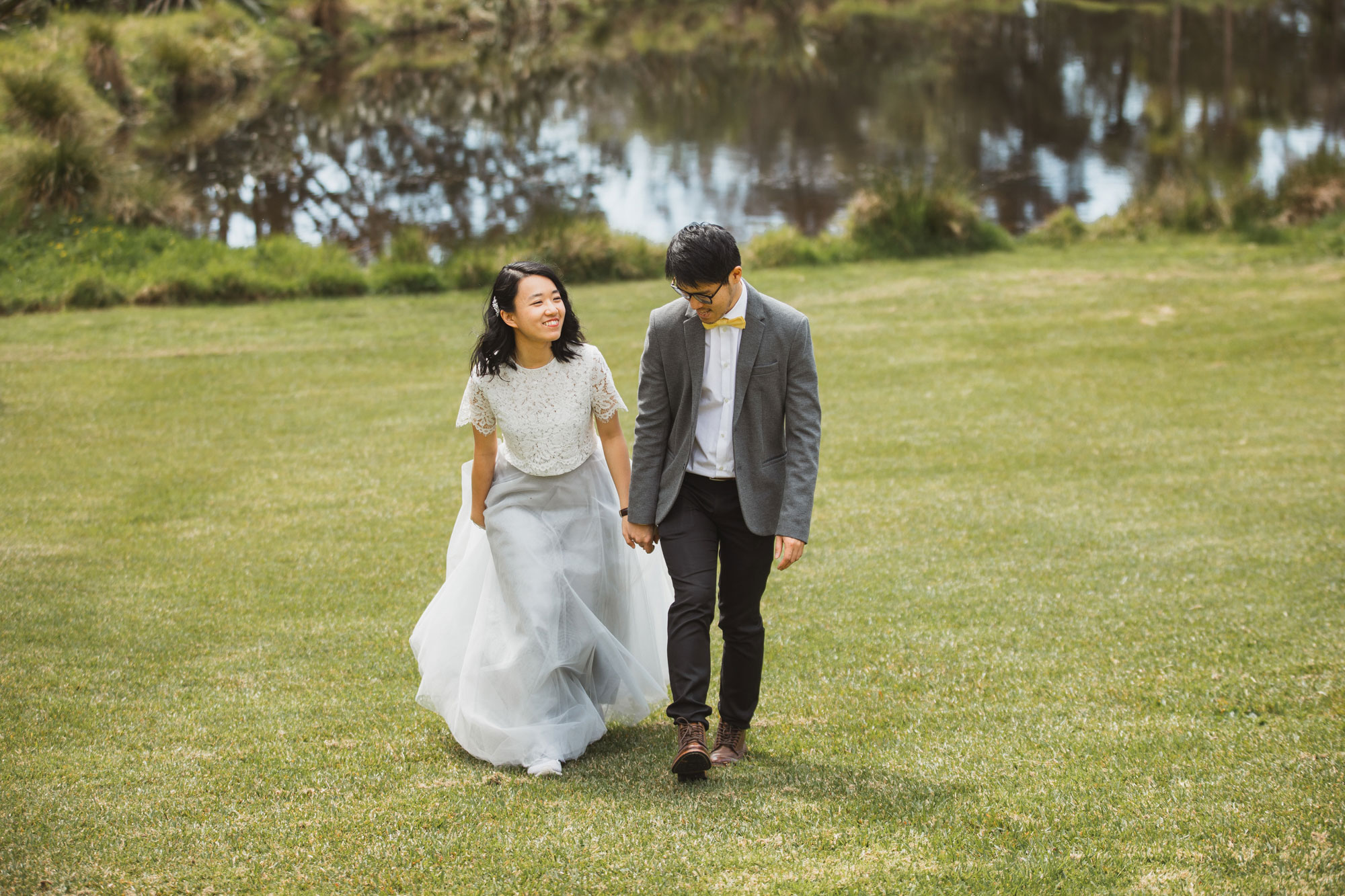 bride and groom walking